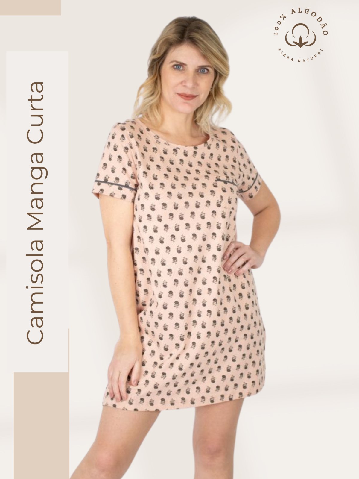 Camisola Algodão Feminina Manga Curta Verão Adulto – Rosê Floral