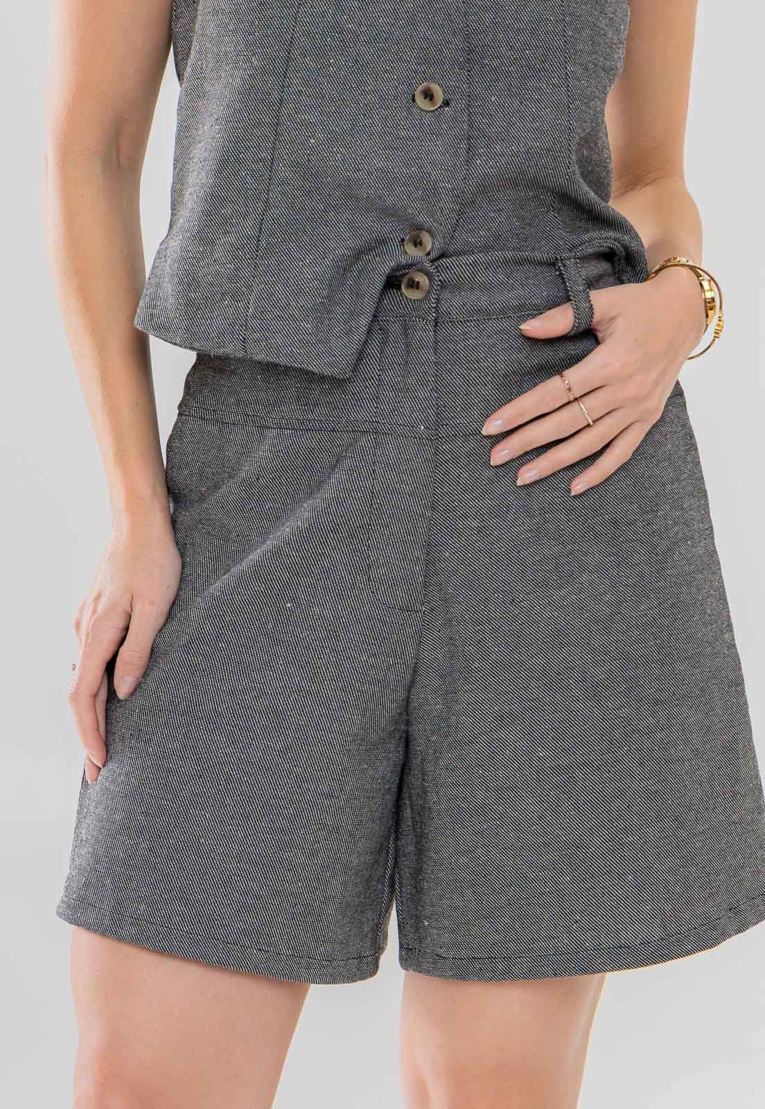 Bermuda Aura Linho Riscado Preto