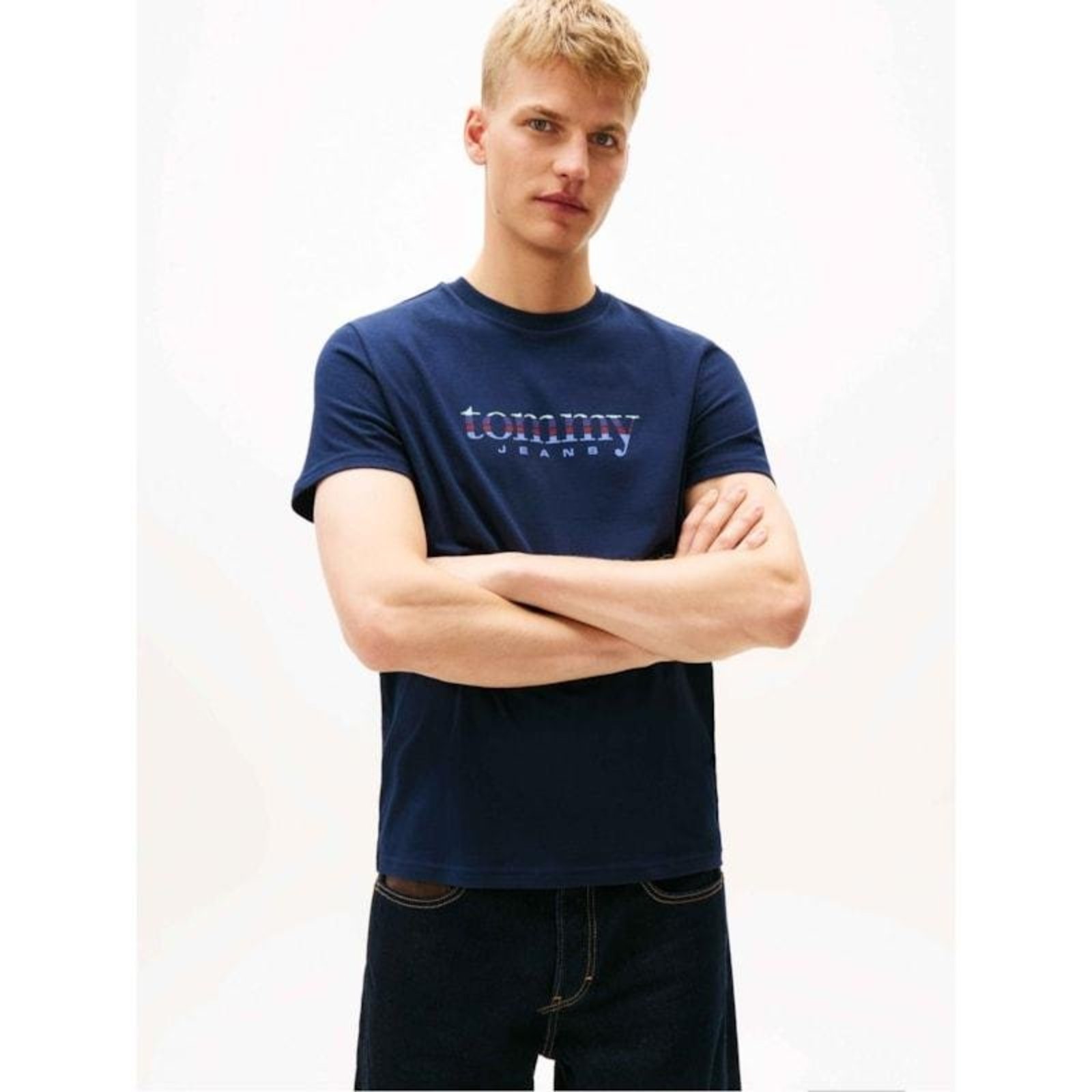 Camiseta Slim Jersey com Logo Azul Marinho