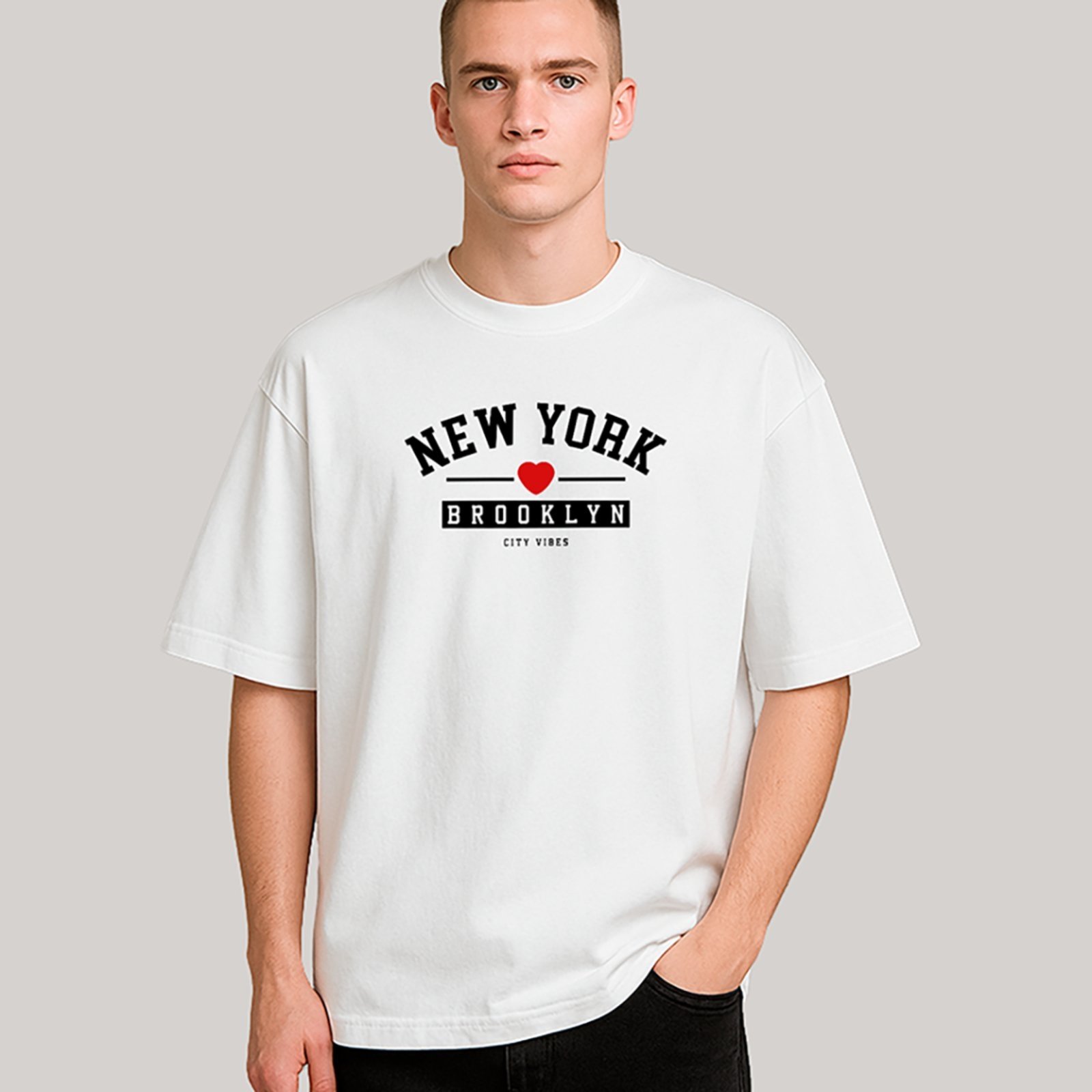 Vista 3 Camiseta Ousy New York Brooklyn Street Oversized Unissex branco ousy branco