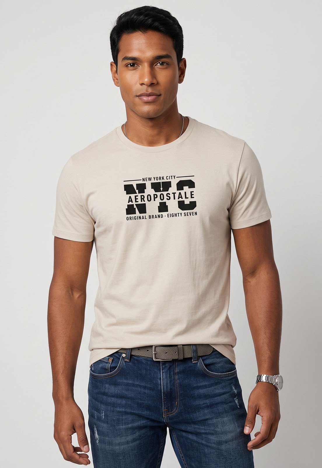 Camiseta Masculina Aeropostale Estampa Frontal Areia