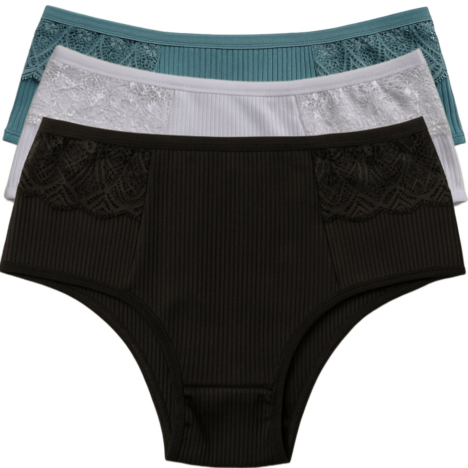 Kit 3 Calcinhas Reflexo Íntimo Com Renda Canelada Lingerie Básica Multicolorida