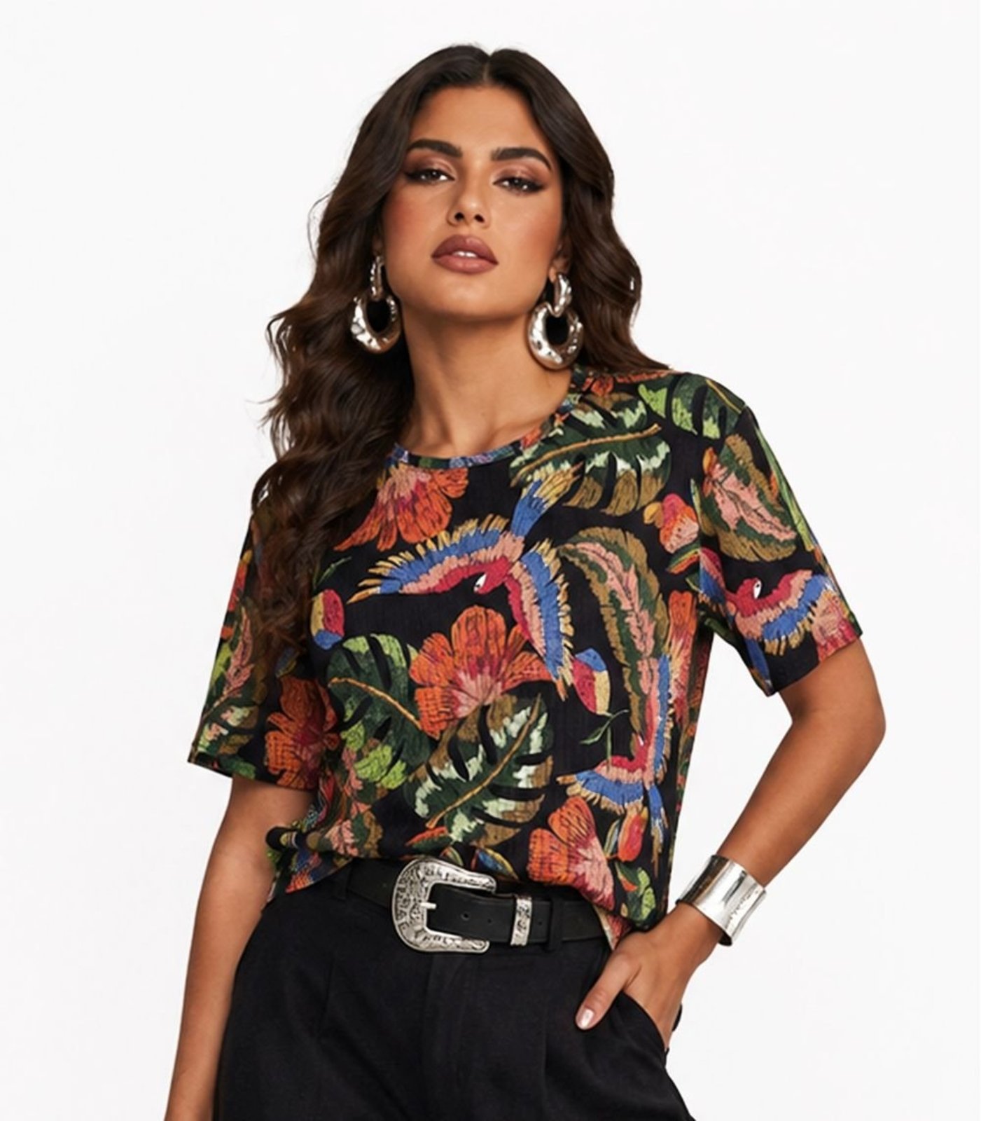 Blusa Feminina em Ribana Canelada Infinita Cor Preto
