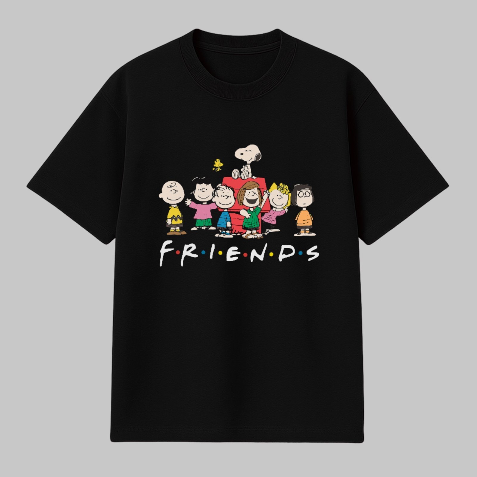 Camiseta Básica Friends Cartoon Vintage Style Snoopy Peanuts Unissex Preto