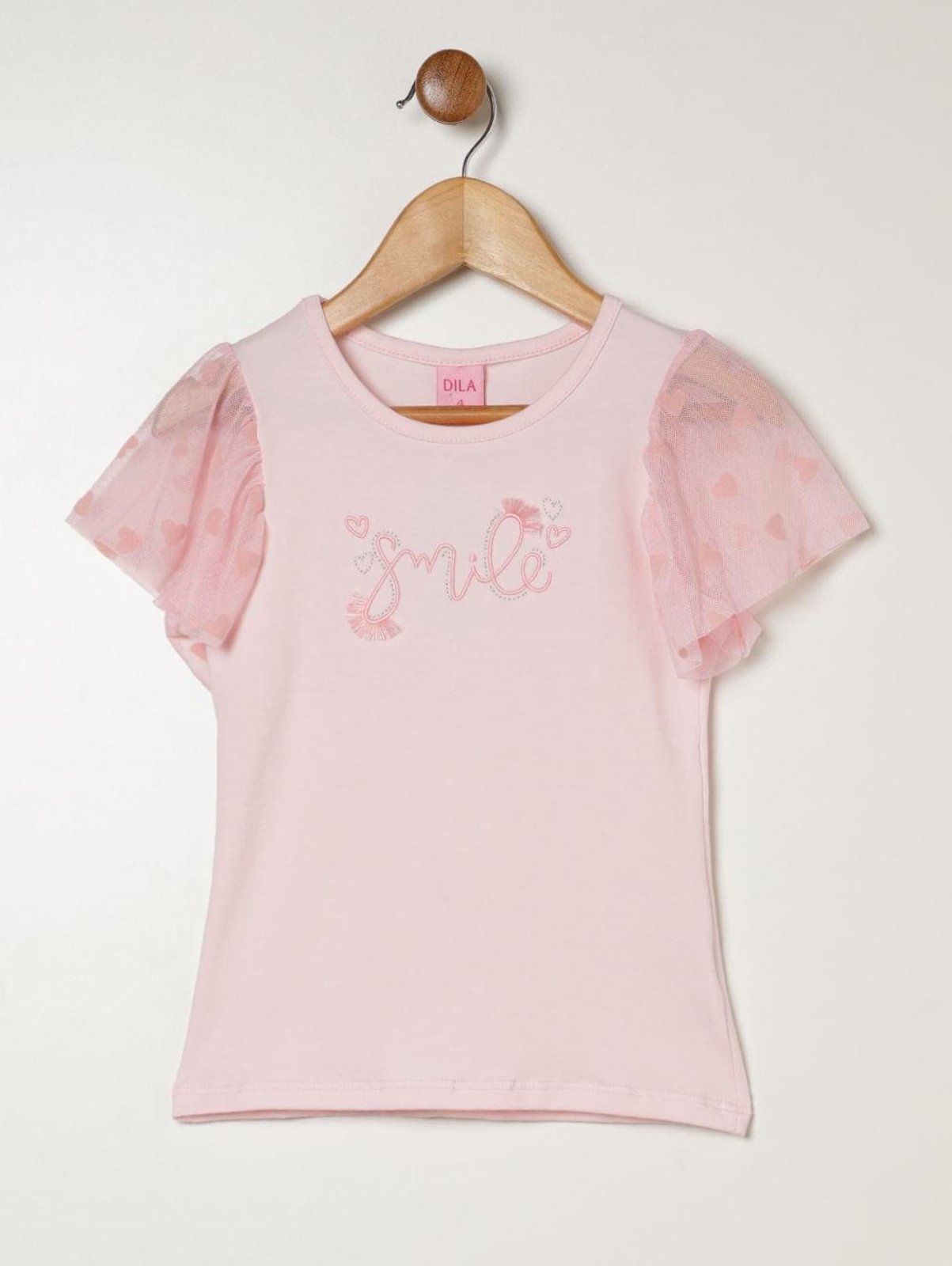 Infantil - Blusa Cotton Manga Curta Para Menina - ROSA