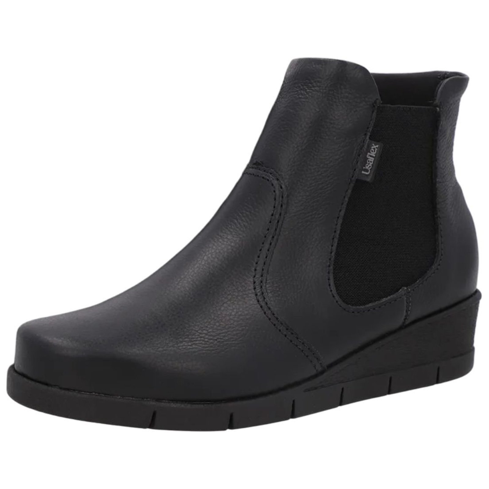 Bota Feminina Anabela Baixa Lateral Elástico Couro Usaflex