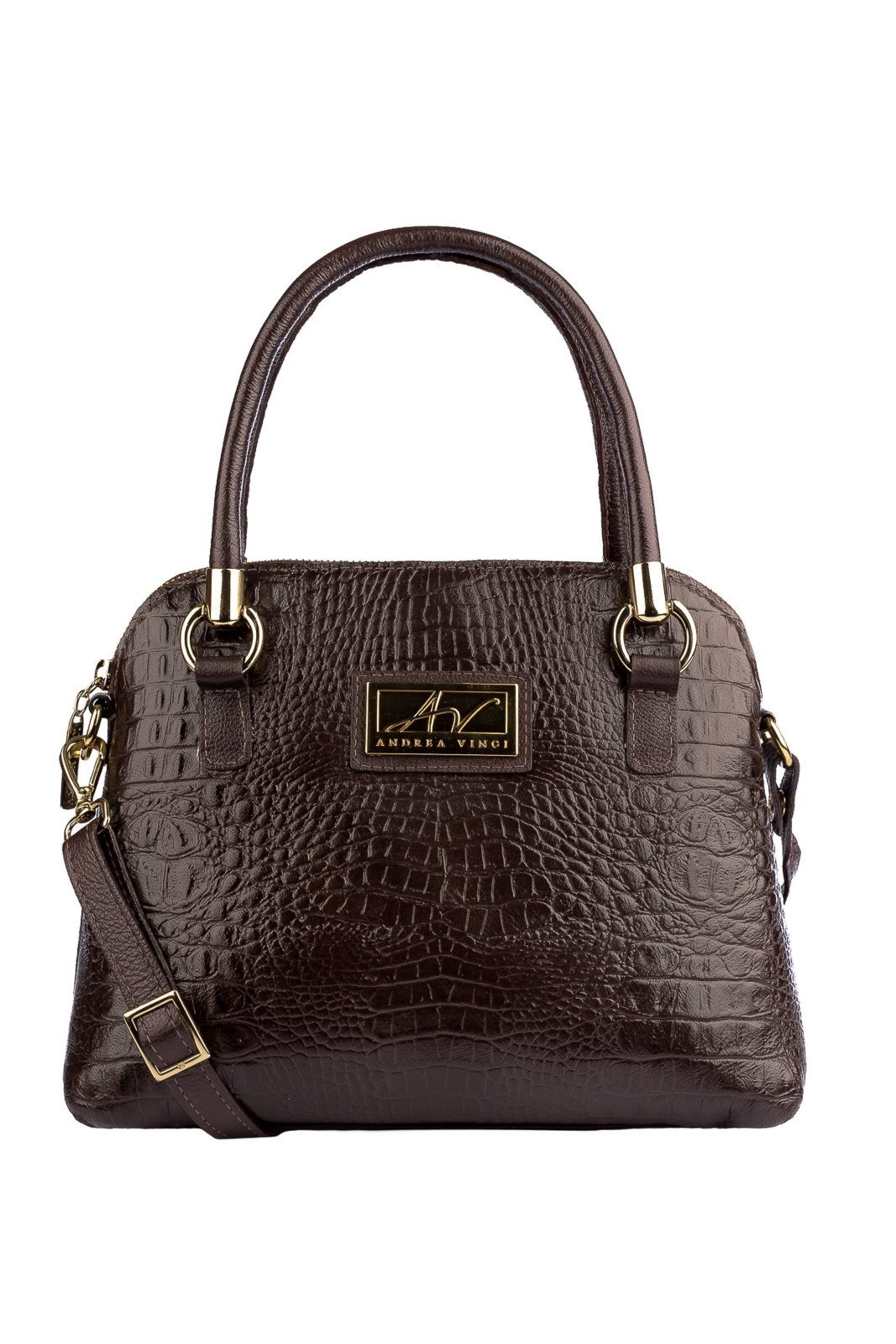 Bolsa baú de couro croco Donna - Café