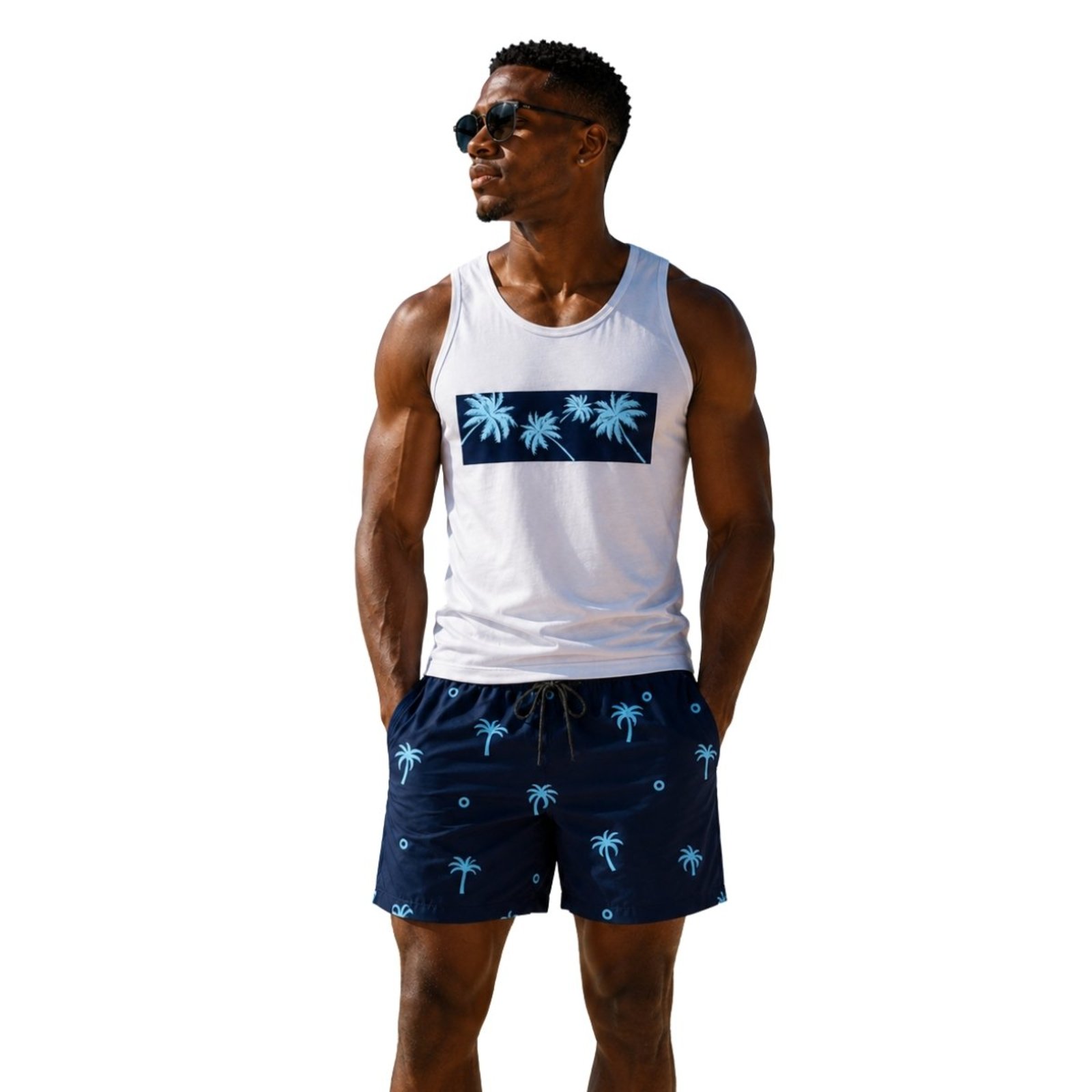 Conjunto Masculino Regata 100% Algodão e Short Tactel Estampado Moda Verão