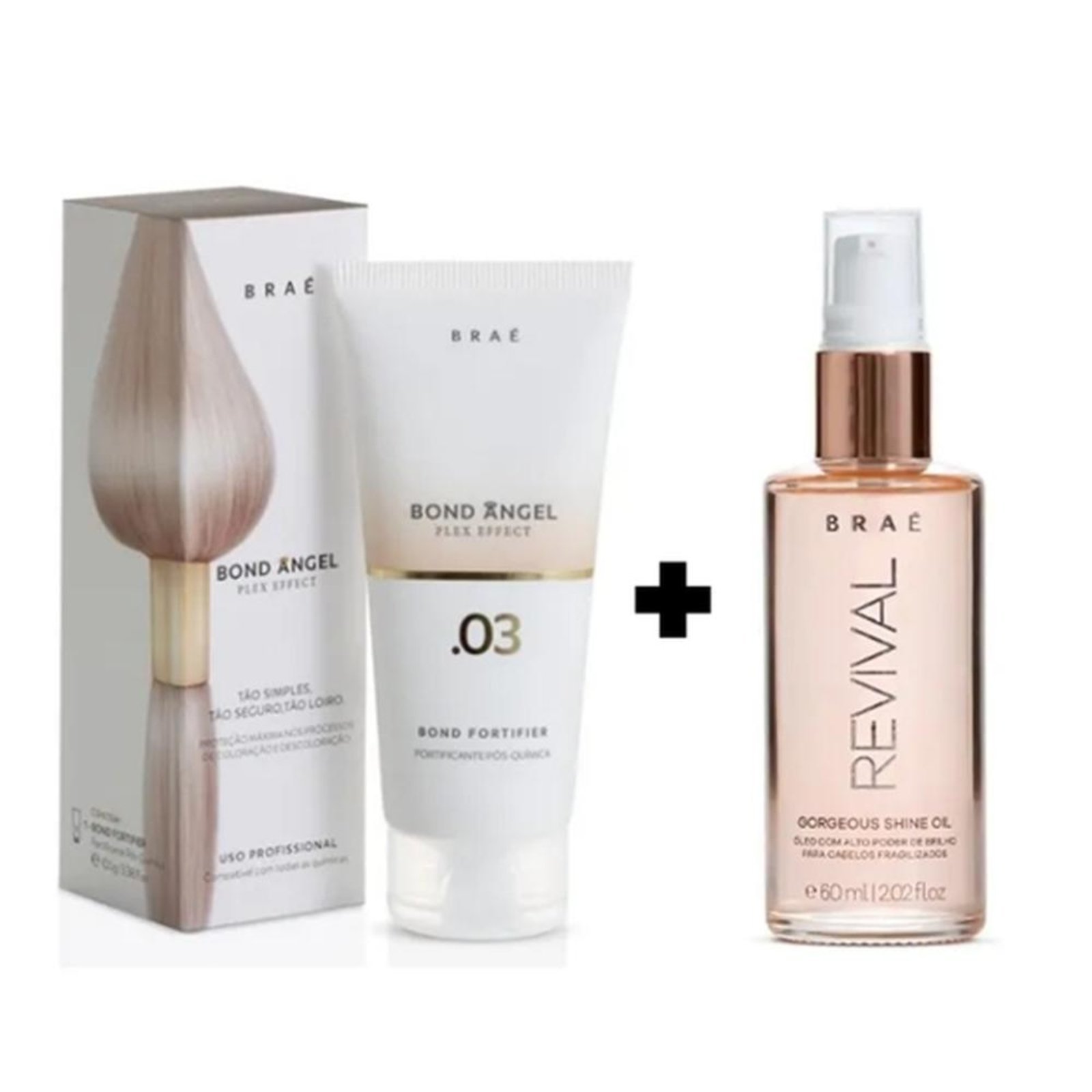 Vista 2 Kit Brae Bond Angel Plex Efect Passo 3 e Revival Gorgeous Shine Oil Capilar (2 produtos) multicolorido BRAÉ multicolorido