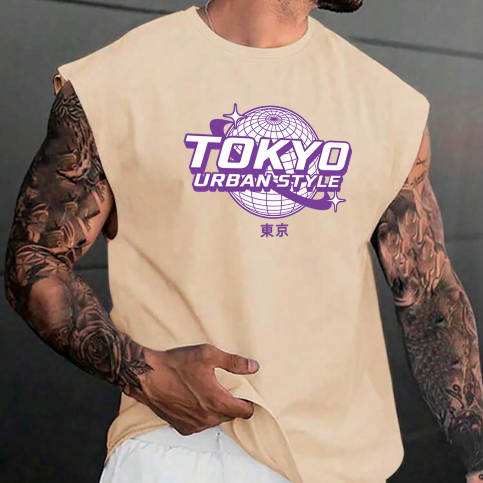 Camiseta Regata Machão Ousy Tokyo Urban Style Oversized Masculina Off White