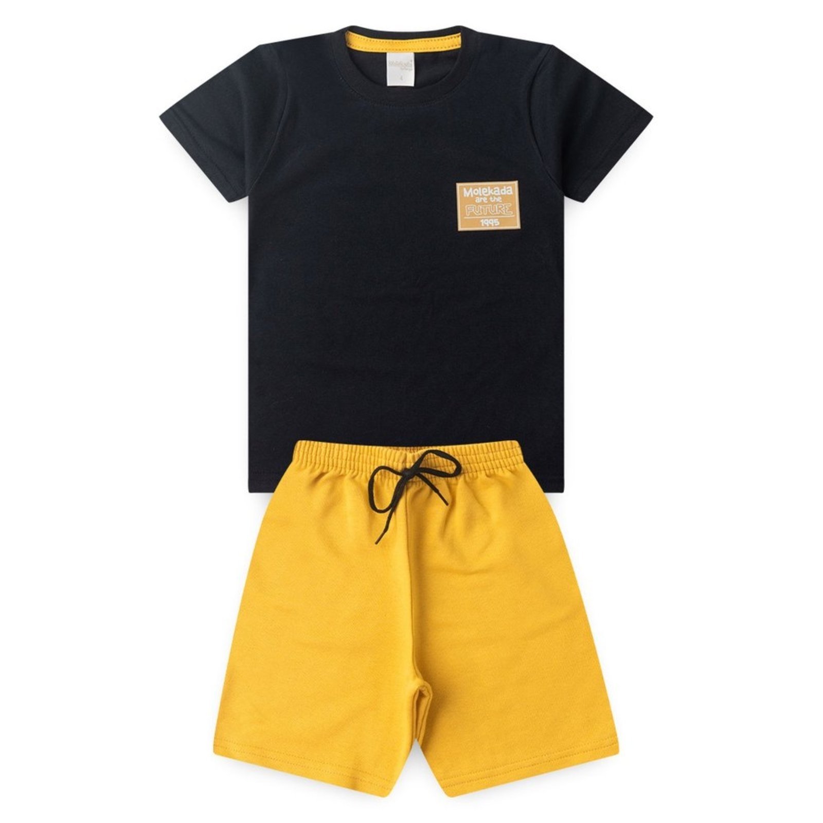 Infantil – Conjunto Verão Menino Preto Camiseta e Bermuda Com Cadarço Estilo Urbano