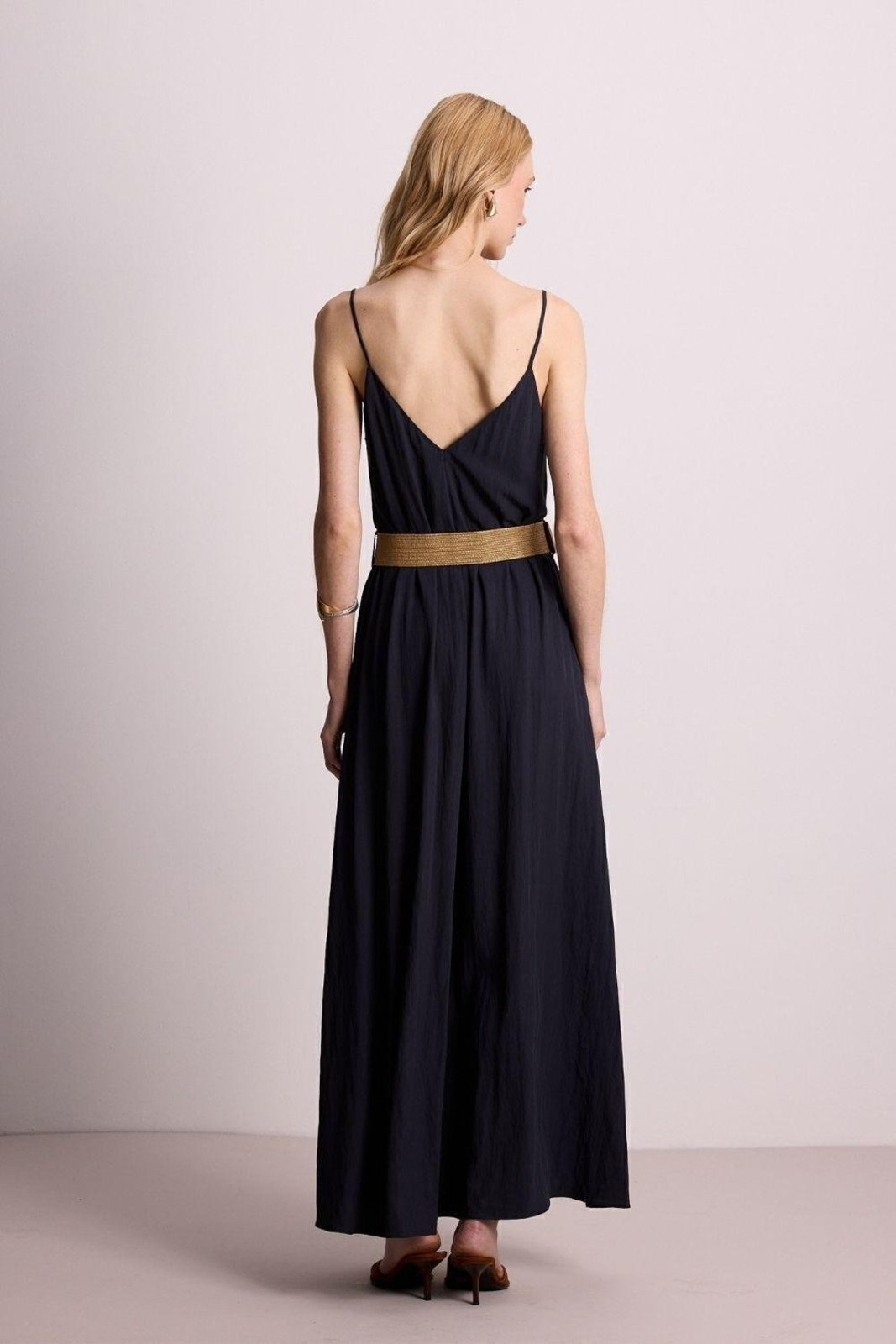 Vestido Longo Com Decote V E Alças Carlota Costa Azul
