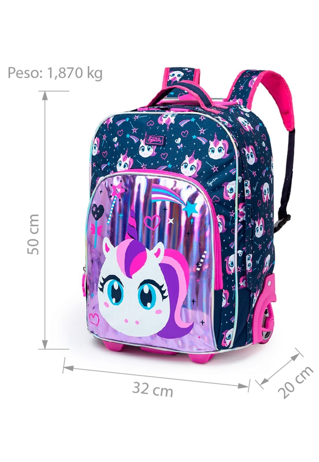 Vista 3 Infantil - Kit Mochila + Estojo + Carrinho Unicórnio Sweet Garden Spector azul Spector azul