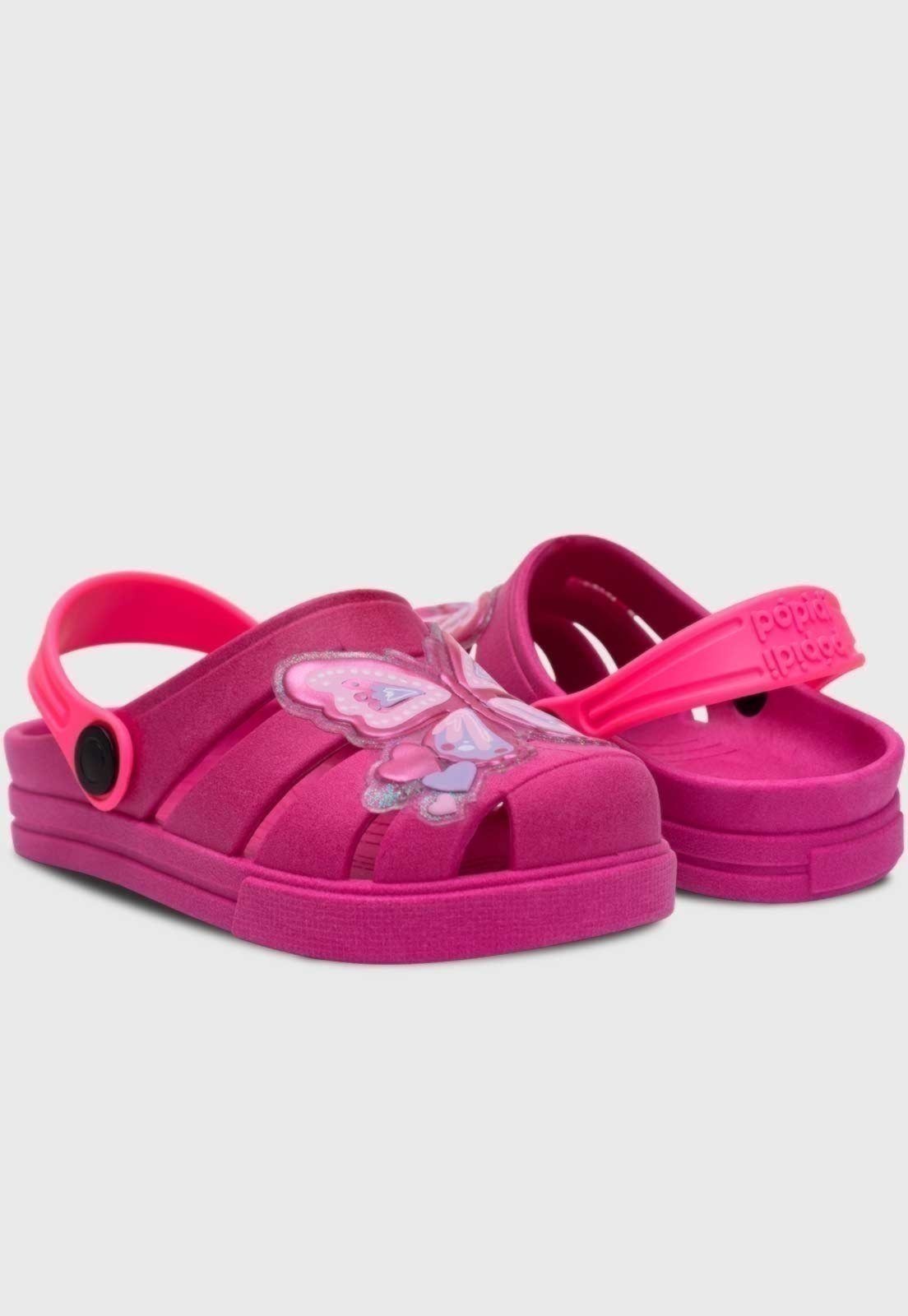 Vista 3 Infantil - Sandalia Babuche Pópidi Menina Borboleta rosa Pópidí rosa