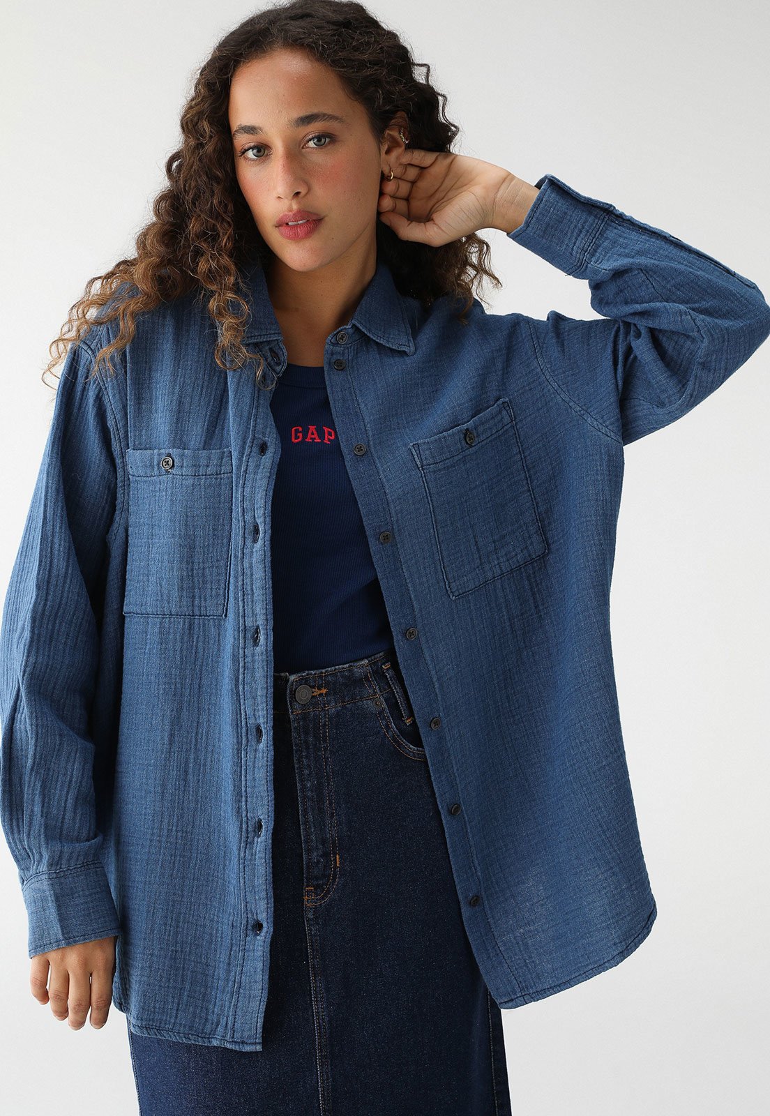 Camisa GAP Ampla Texturizada Azul