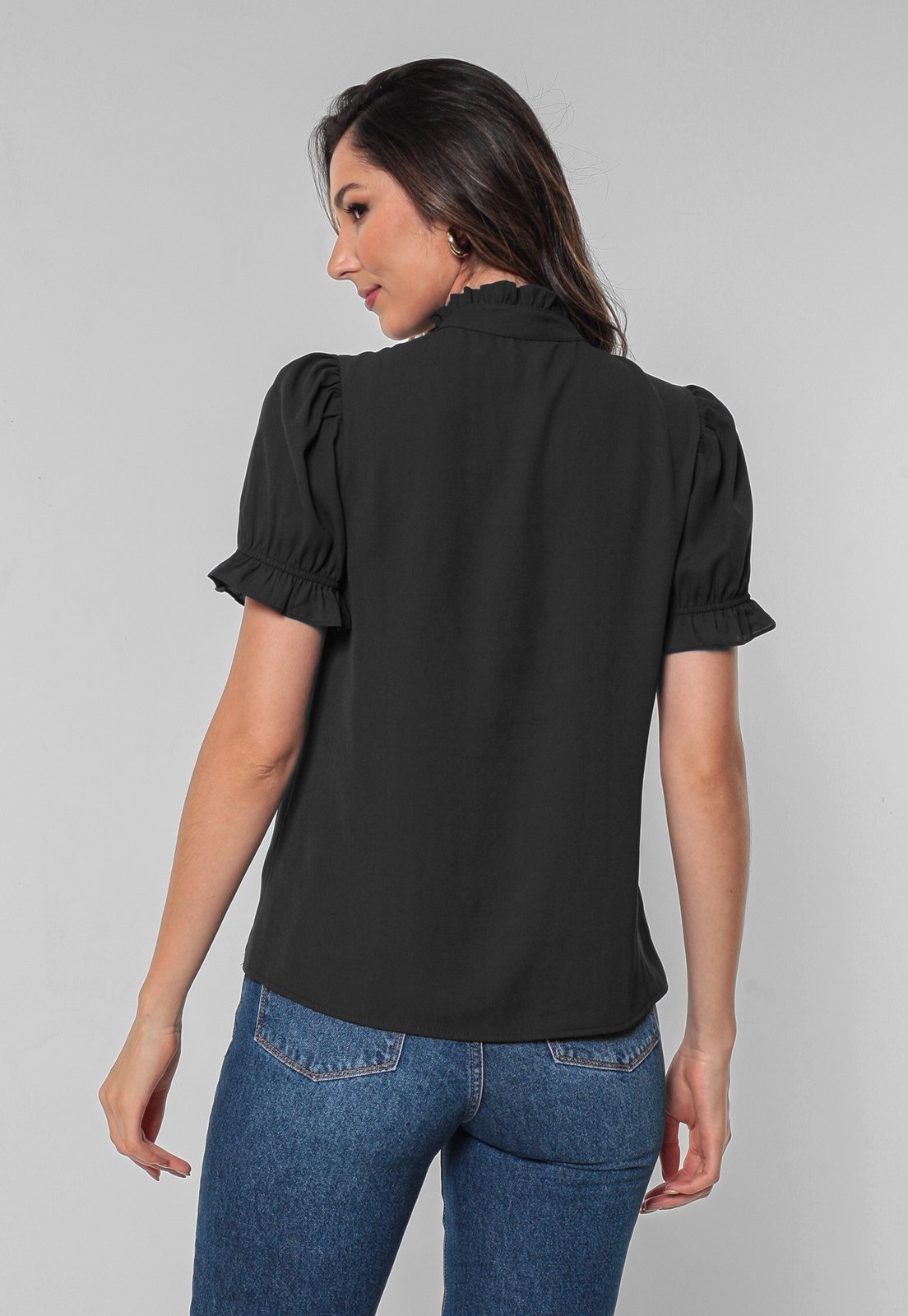 Vista 3 Blusa Intens Manga Curta Crepe preto Intens preto