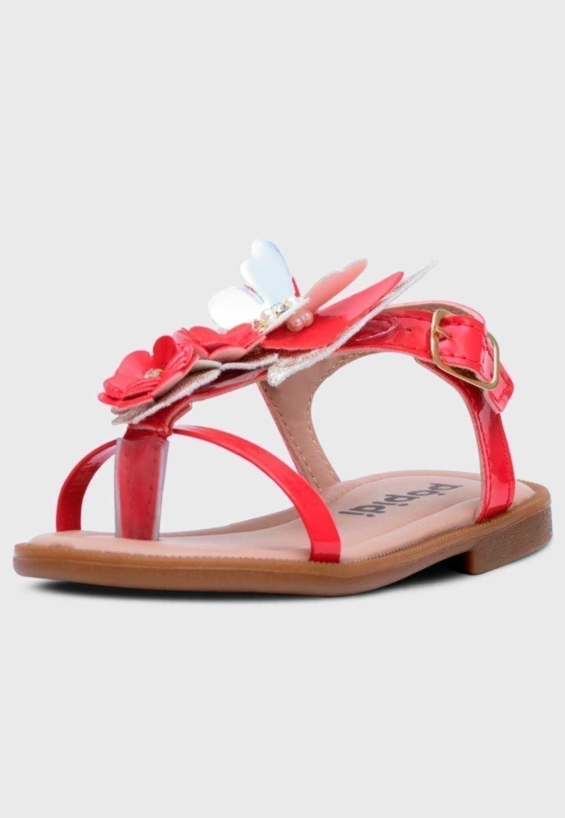 Infantil – Sandália Pópidi Borboleta Flores Vermelho