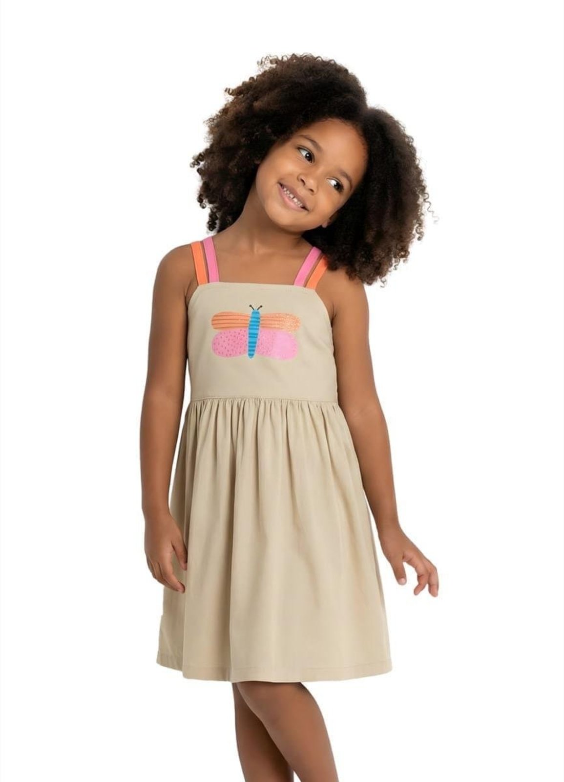 Infantil - Vestido Menina Borboleta Alphabeto Areia Bege