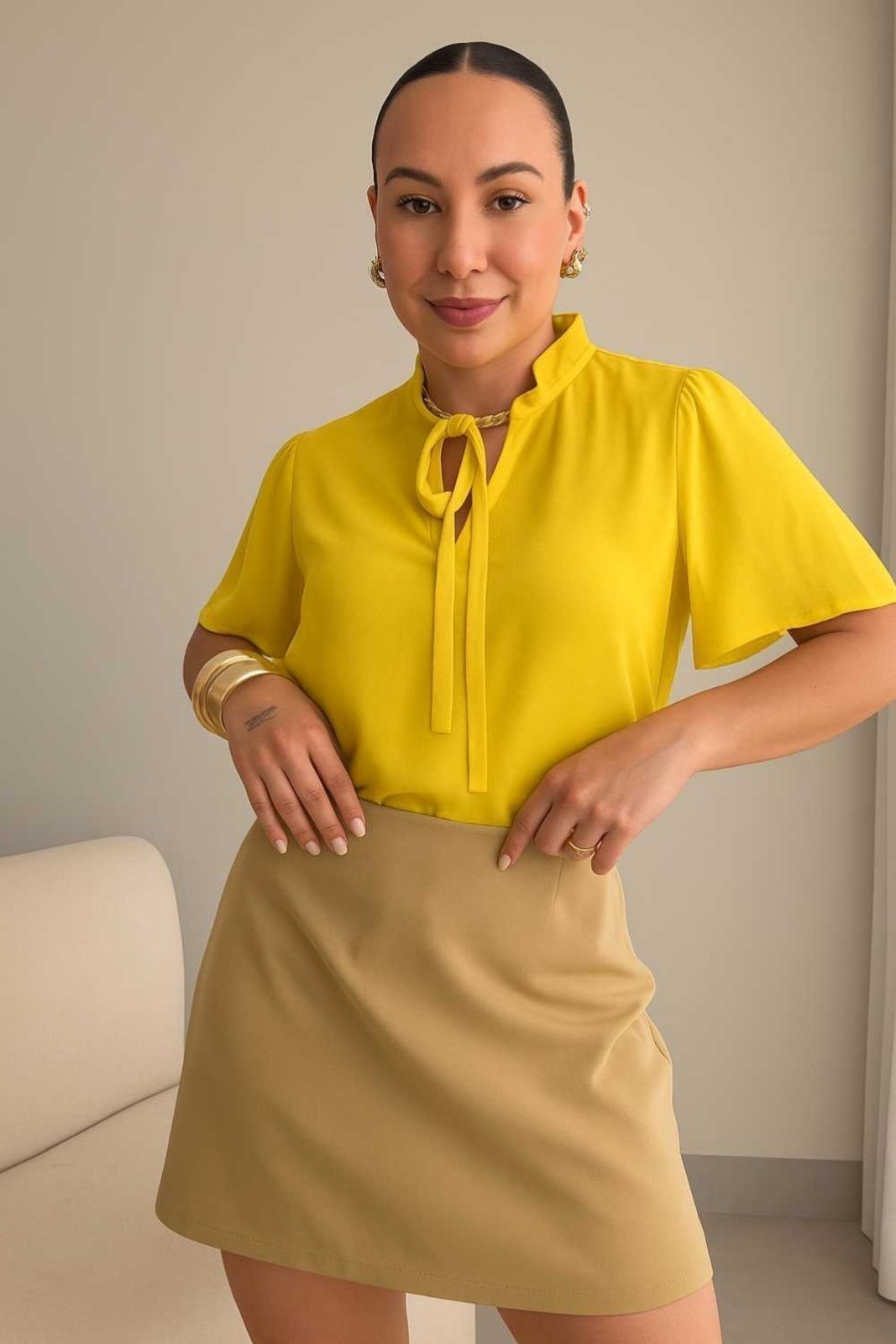 Blusa Vanibele Crepe Amarela