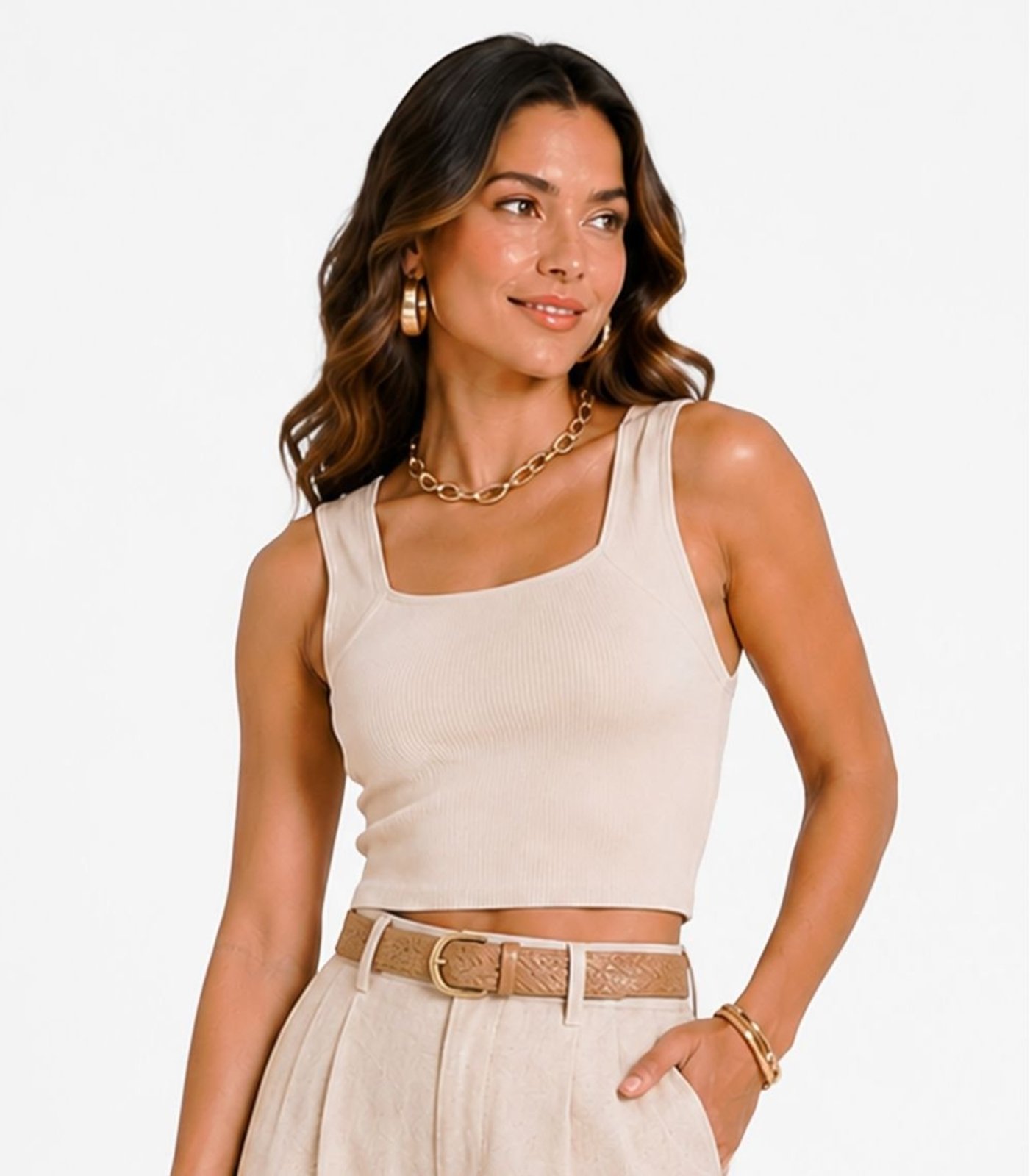 Cropped Feminino De Ribana Infinita Cor Bege