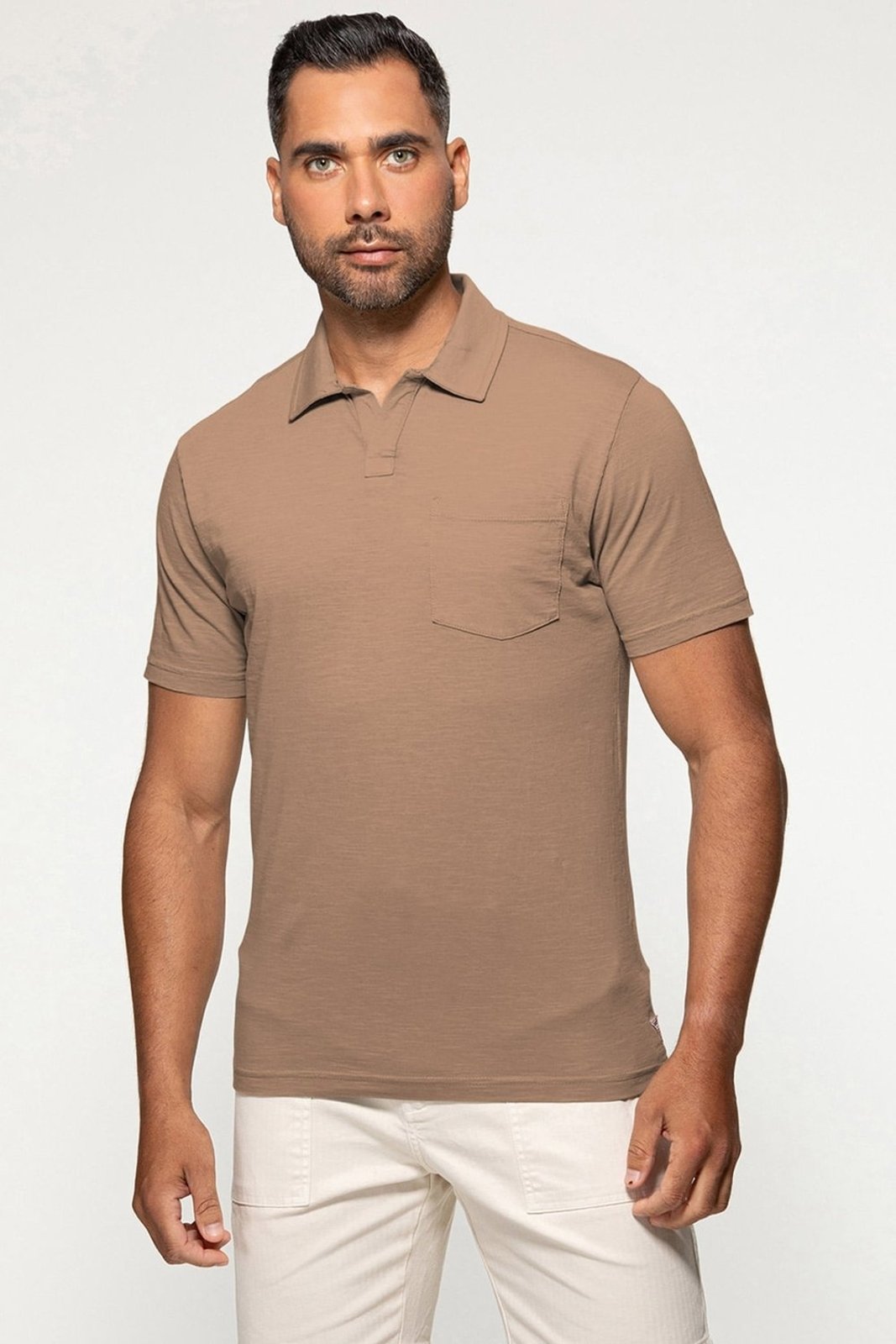 Camisa Polo Guess Flamê Bolso Marrom