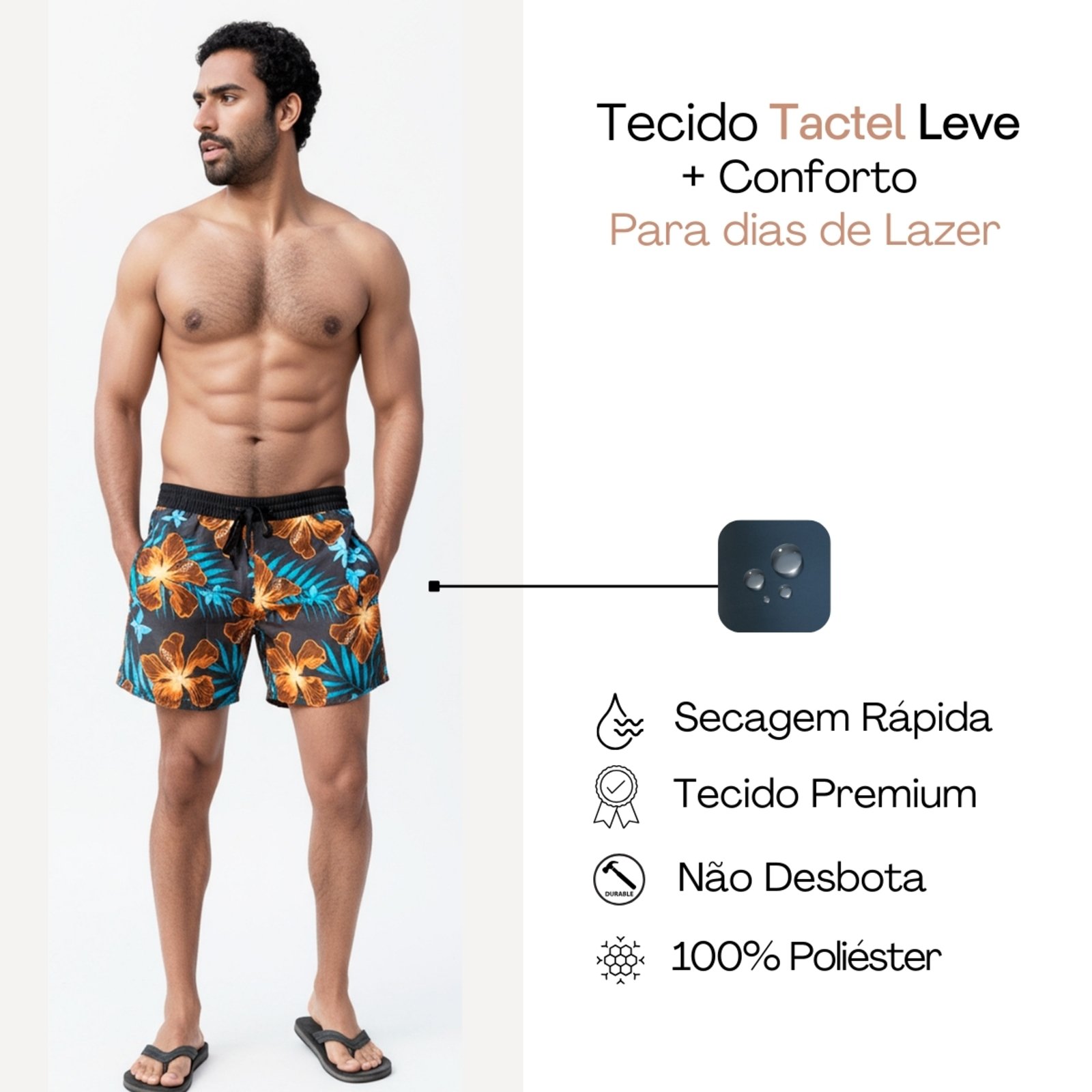 Short Praia Masculino KS Bermuda Tactel Estampado Premium Floral