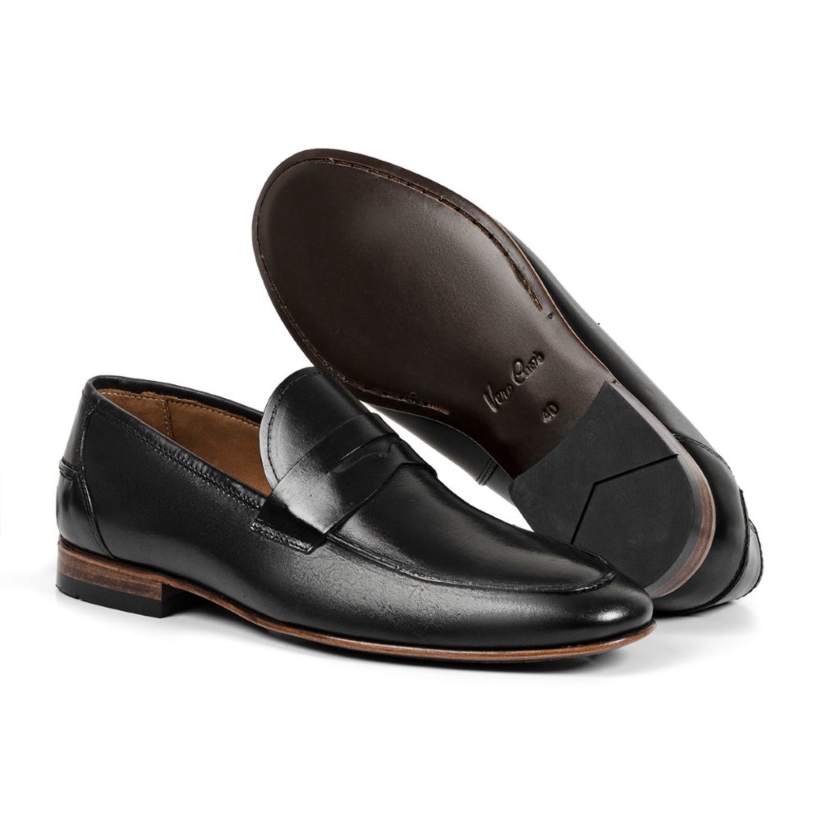 Sapato Masculino Social A. Andrade Casual Mocassim Sola De Couro Oxford Macio Tendência Preto
