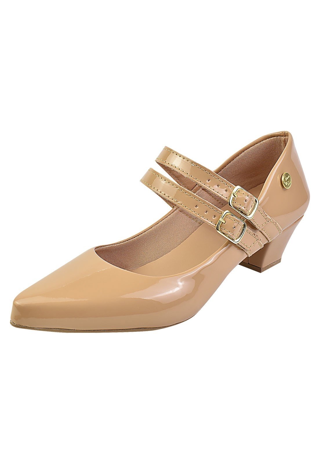 Scarpin Feminino Boneca Duas Tiras Bico Fino Salto Baixo Nude