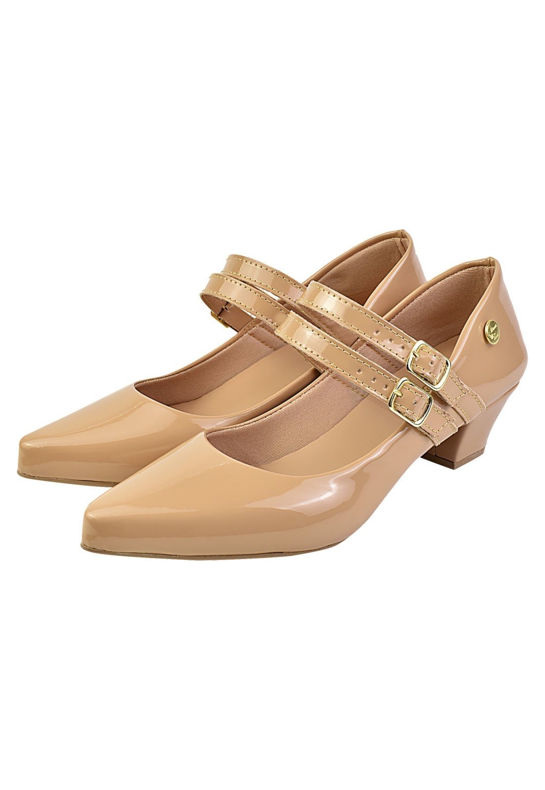 Vista 3 Scarpin Feminino Boneca Duas Tiras Bico Fino Salto Baixo Donna Santa nude Donna Santa nude