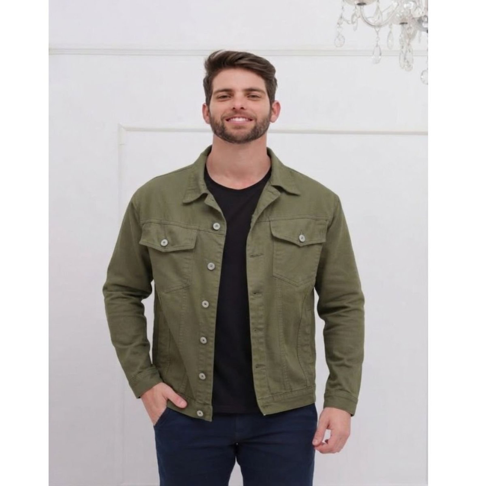 Jaqueta Masculina Jeans Light Verde Sarja