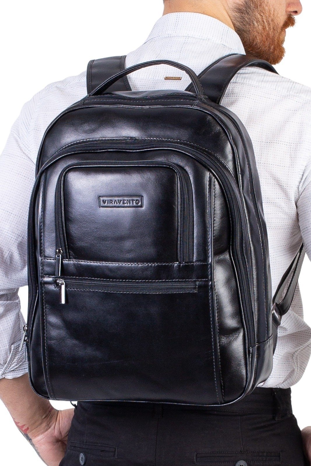 Mochila executiva de couro italiano Office - Preta