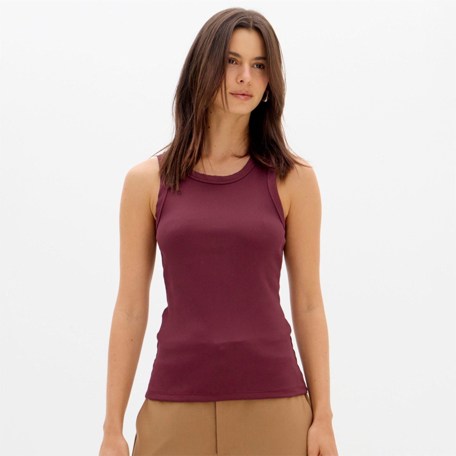 Vista 2 Regata Easy Lança Perfume Canelada Ou26 Feminino bordô Easy Lança perfume bordô
