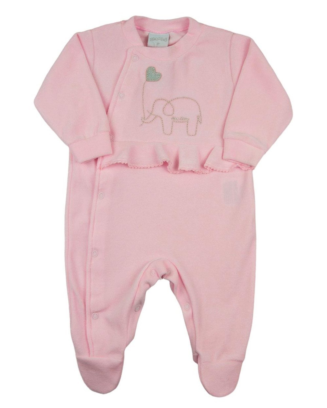Infantil – Macacão Plush Elefantinho com Coração – Salmão