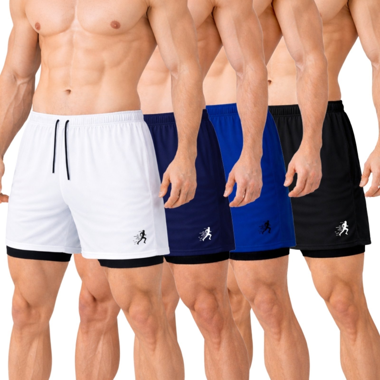 Kit 4 Short Treino Dry Fit Térmico 2 em 1 Estampado com Bolso para Celular e Porta-Toalha Calção Fitness Academia