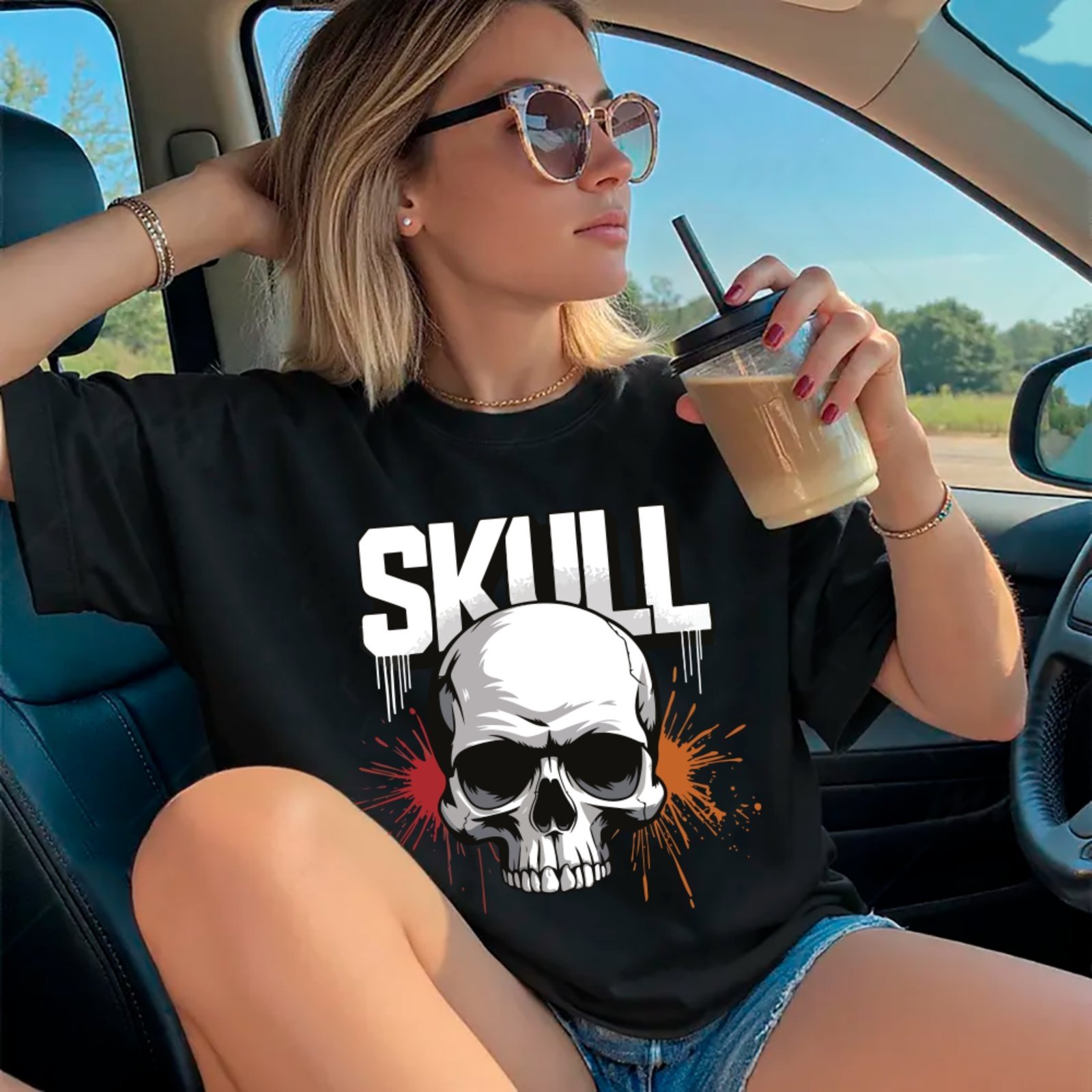 Camiseta Ousy Unissex Skull Visual Exclusivo Streetwear Oversized Preto