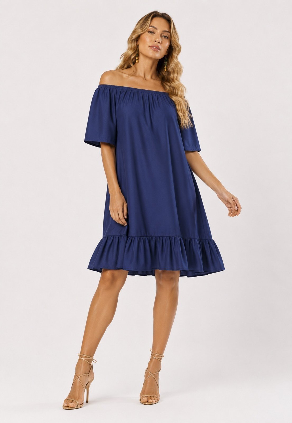 Vestido Curto Cabafree Mullet Ombro a Ombro Amplo Azul Marinho