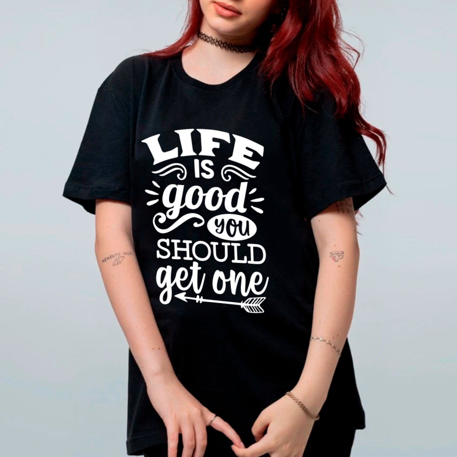 Vista 2 Camiseta Ousy Básica Humor Inteligente Life Is Good Unissex rosa ousy rosa