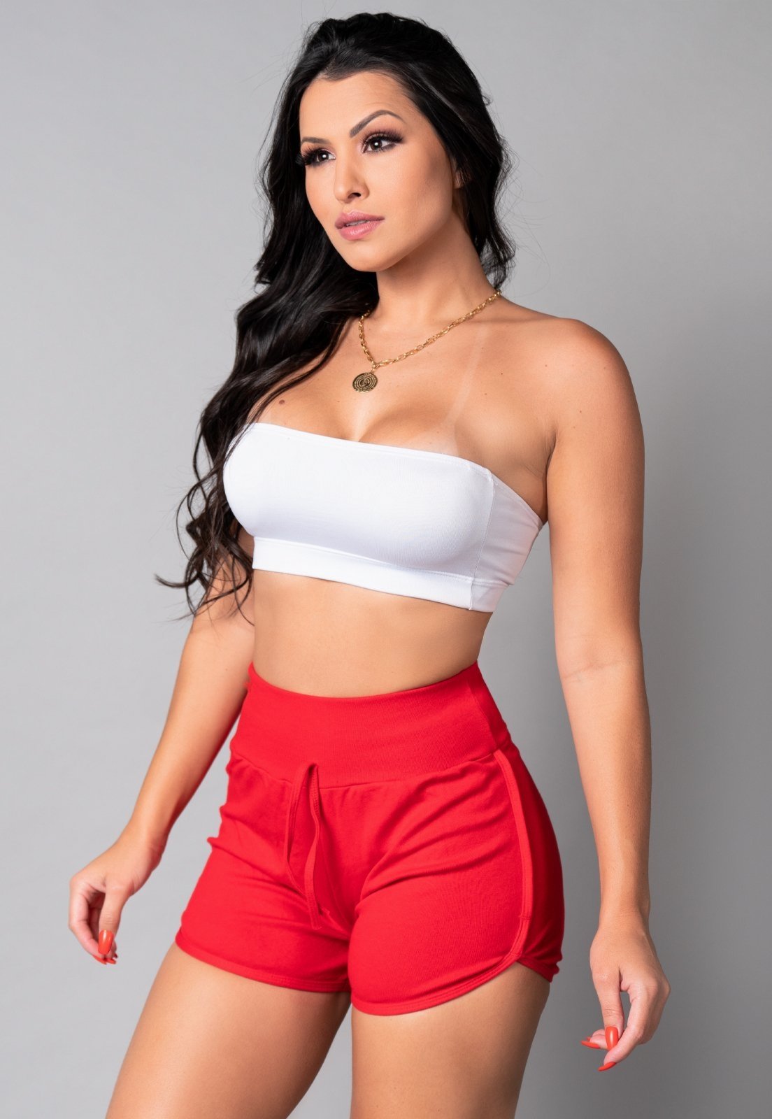 Vista 3 Short Jogger MVB Modas Ribana Cintura Alta vermelho Mvb Modas vermelho
