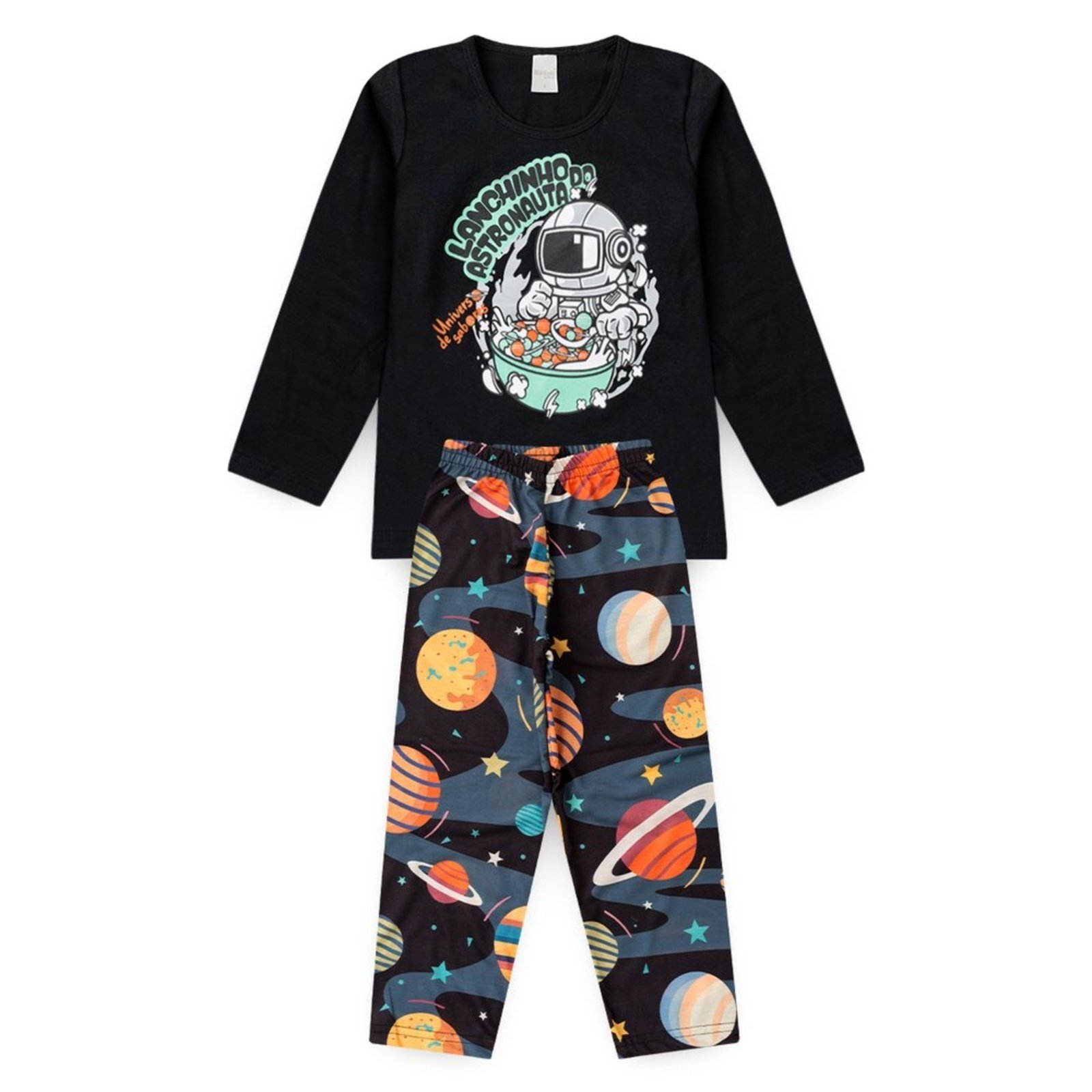 Pijama Longo Preto Menino Lanchinho Astronauta