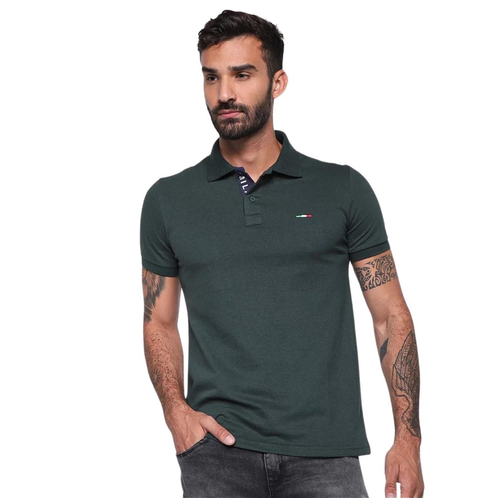 Vista 3 Kit 2 Polos Masculina Básicas FMF Piquet no Estilo Tommy Bordado Itália Cinza verde FMF verde