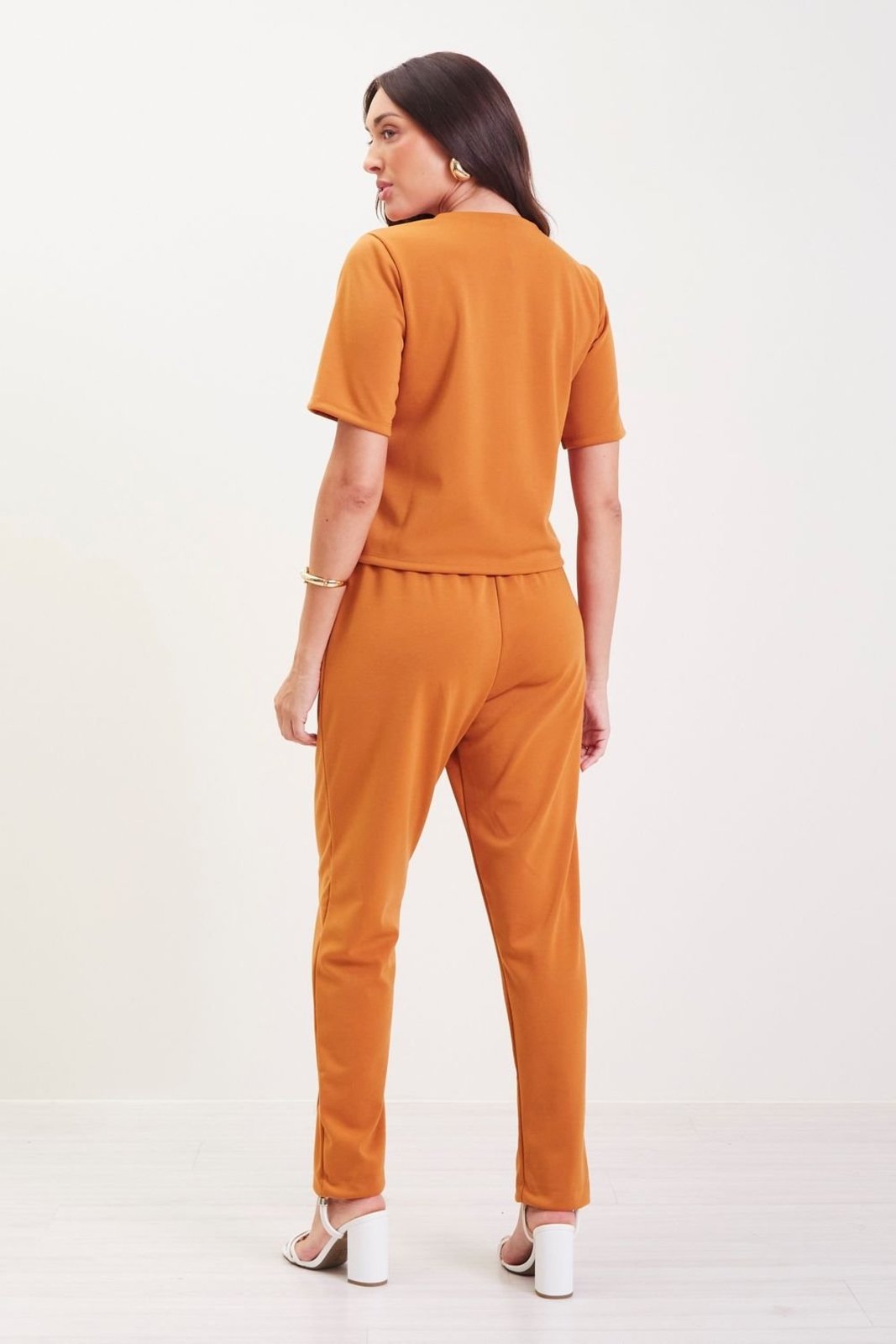 Vista 3 Conjunto Feminino Com Blusa e Calça Marialícia laranja Marialícia laranja