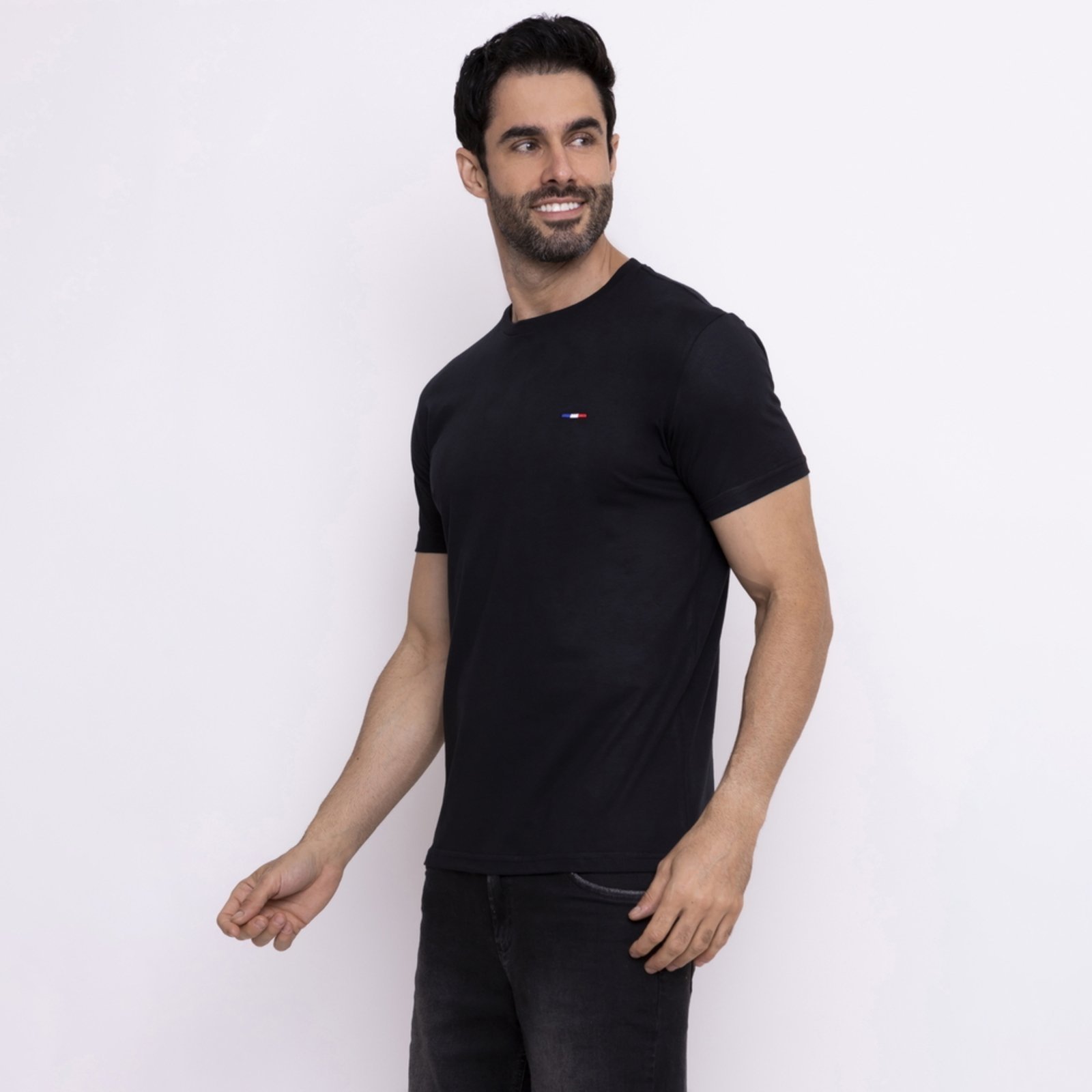 Vista 3 Kit 3 Peças Camisetas Vih Triny Básicas Masculina em Algodão Premium no Estilo Tommy Bordado França azul Vih Triny azul