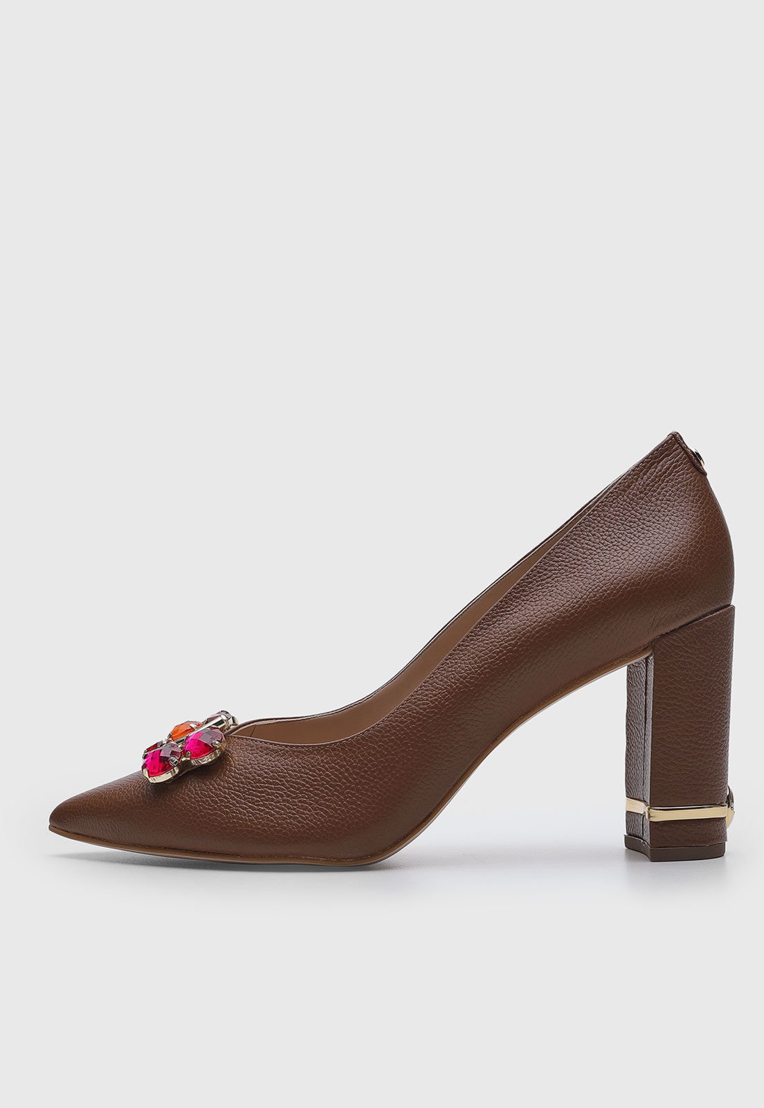 Scarpin Feminino Jorge Bischoff Bico Fino Pedrarias Marrom