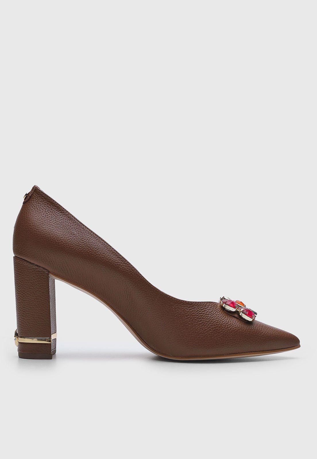 Vista 3 Scarpin Feminino Jorge Bischoff Bico Fino Pedrarias marrom Jorge Bischoff marrom