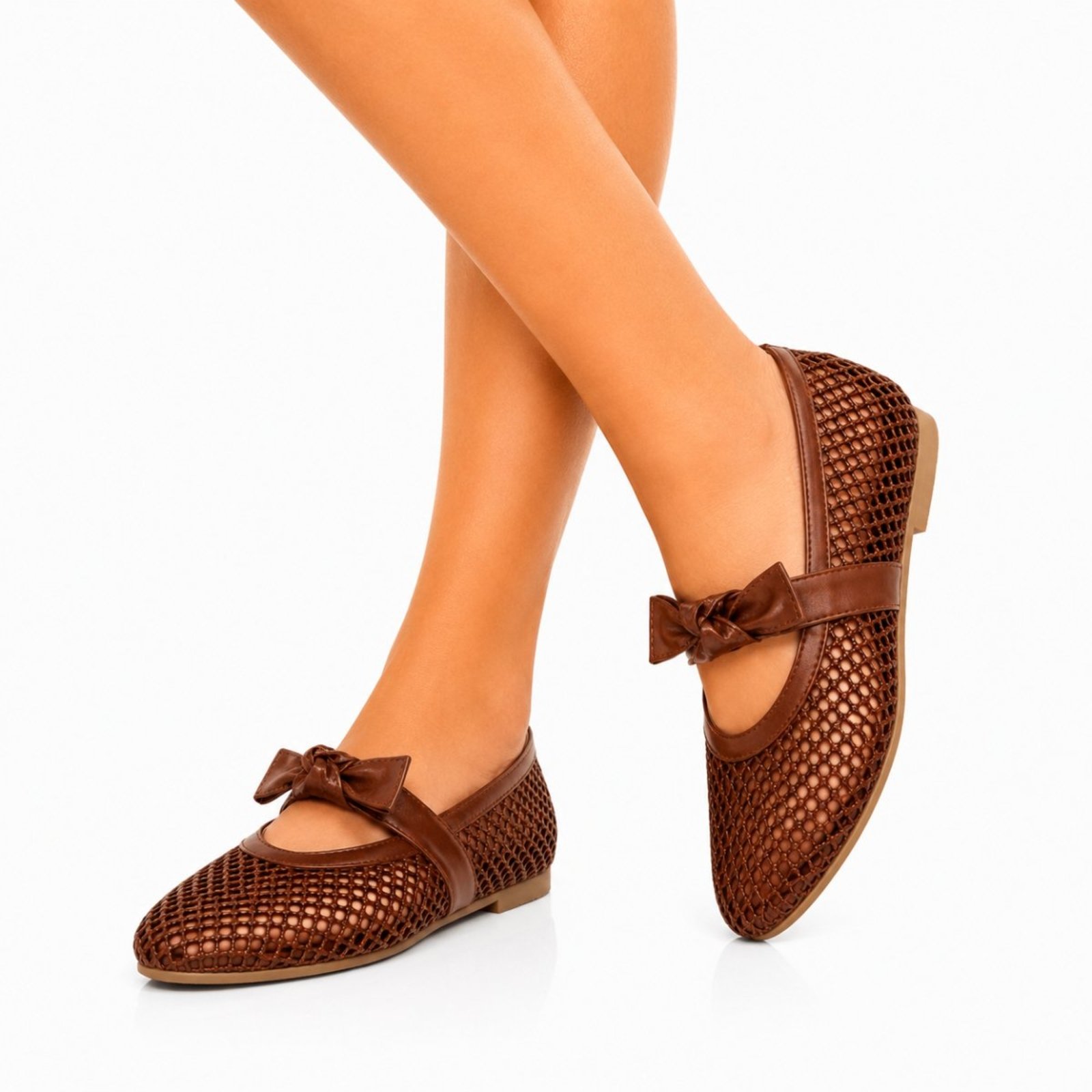Sapatilha Em Redinha Hannah Footwear Bico Redondo Tira Em Laço 5406 Cacau