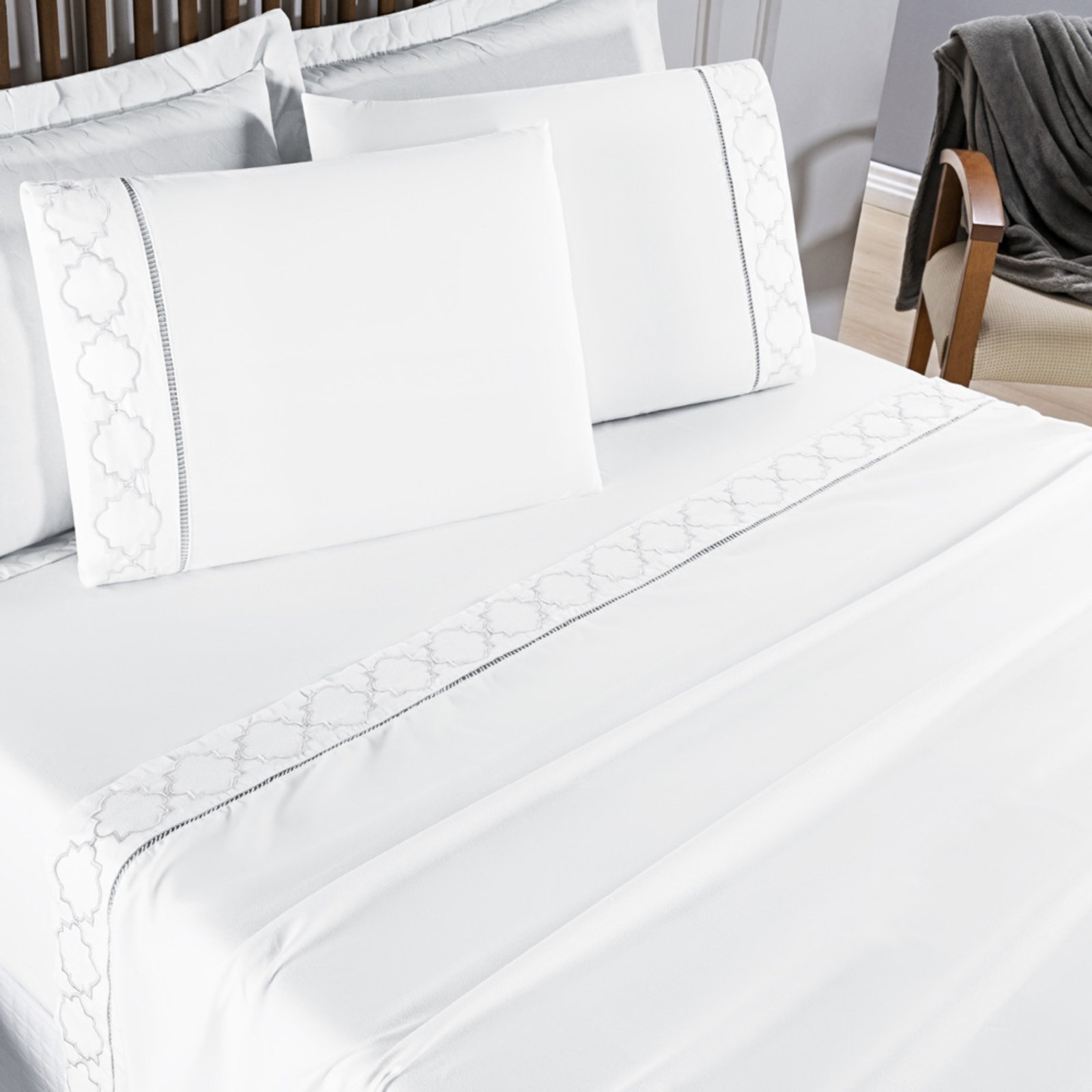 Jogo Cama Lençol Casa Scarpa Santoro Casal Padrão Micropercal 300 Fios 4 Peças - Branco