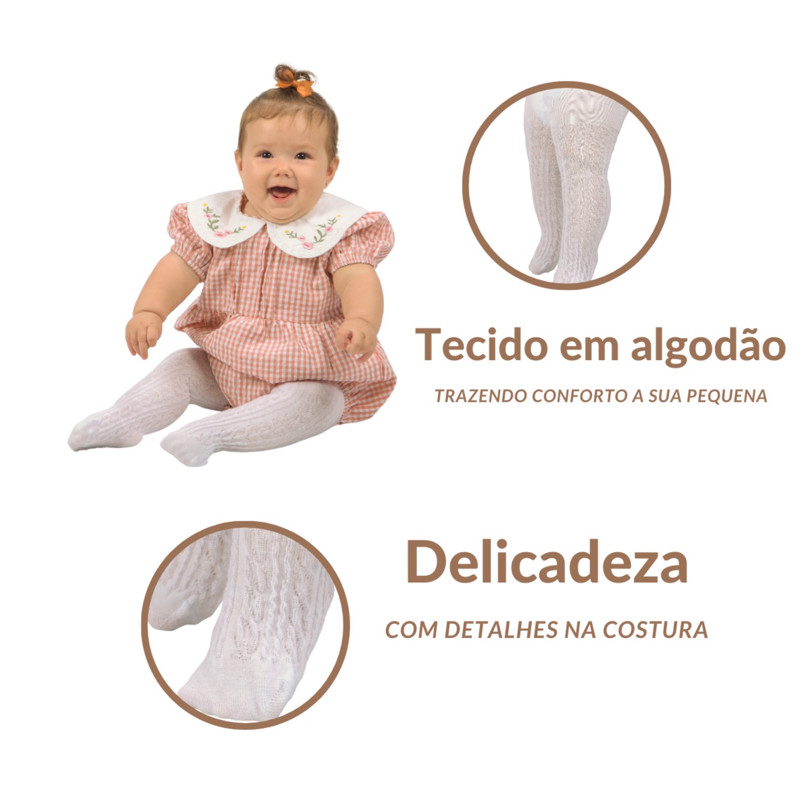 Vista 3 Meia Calça Para Leve e Confortável Estilo No Dia a Dia ou Festas Branca texturizada Angipé branco Angipé branco