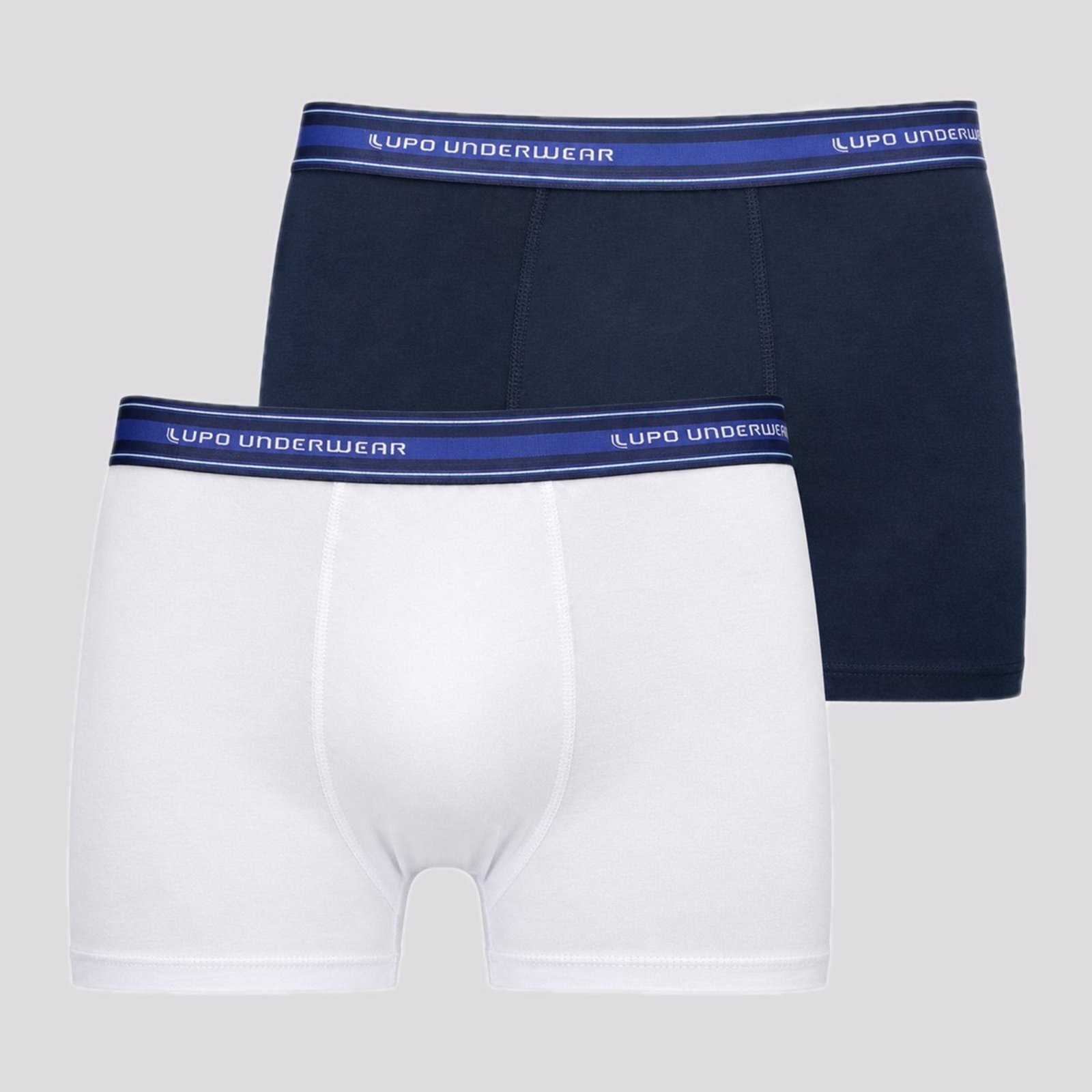 Kit 2 Cuecas Boxer Lupo Com Elastano Branca e Marinho