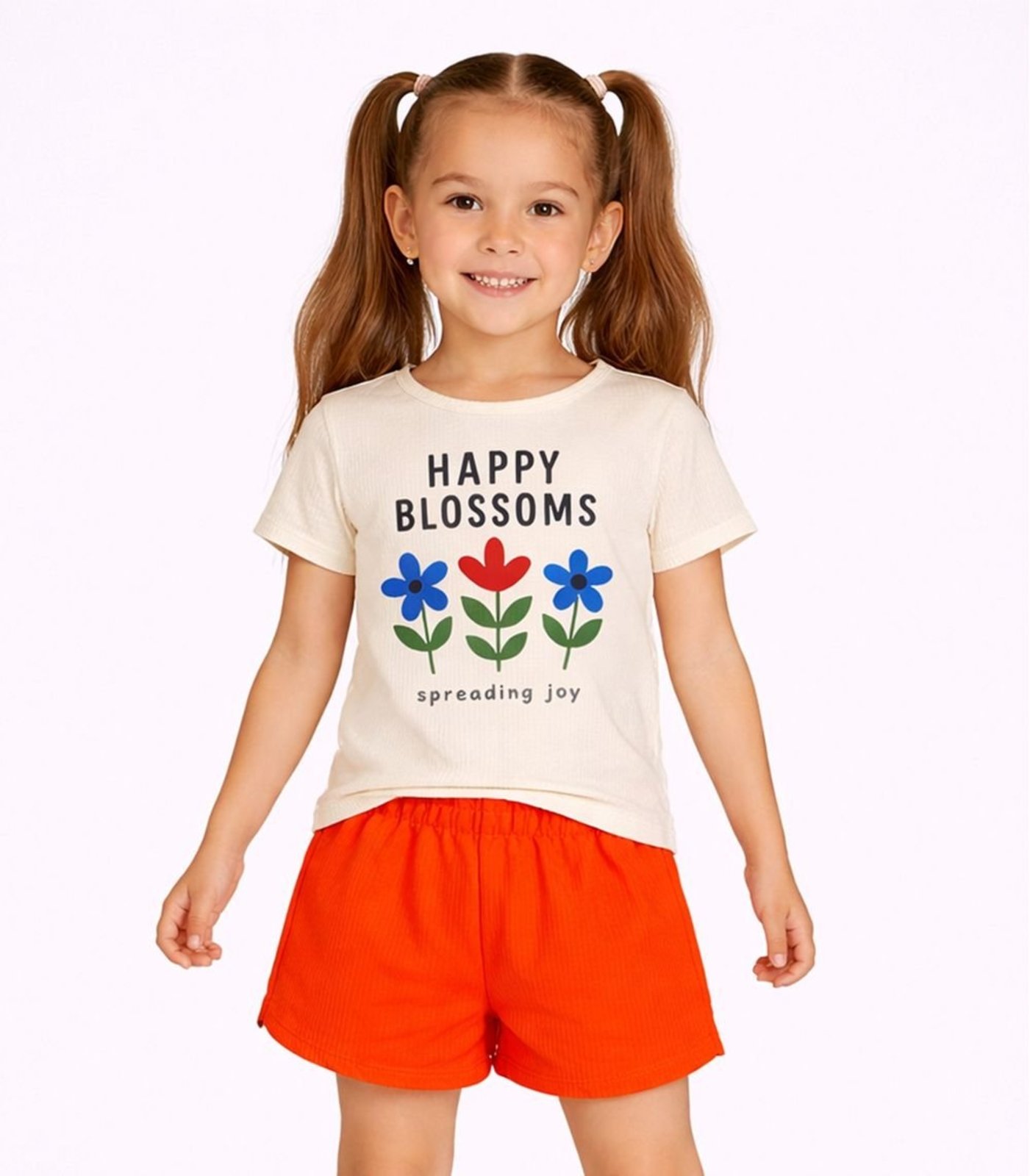 Infantil - Conjunto Menina Blusa Estampada e Short Select Laranja