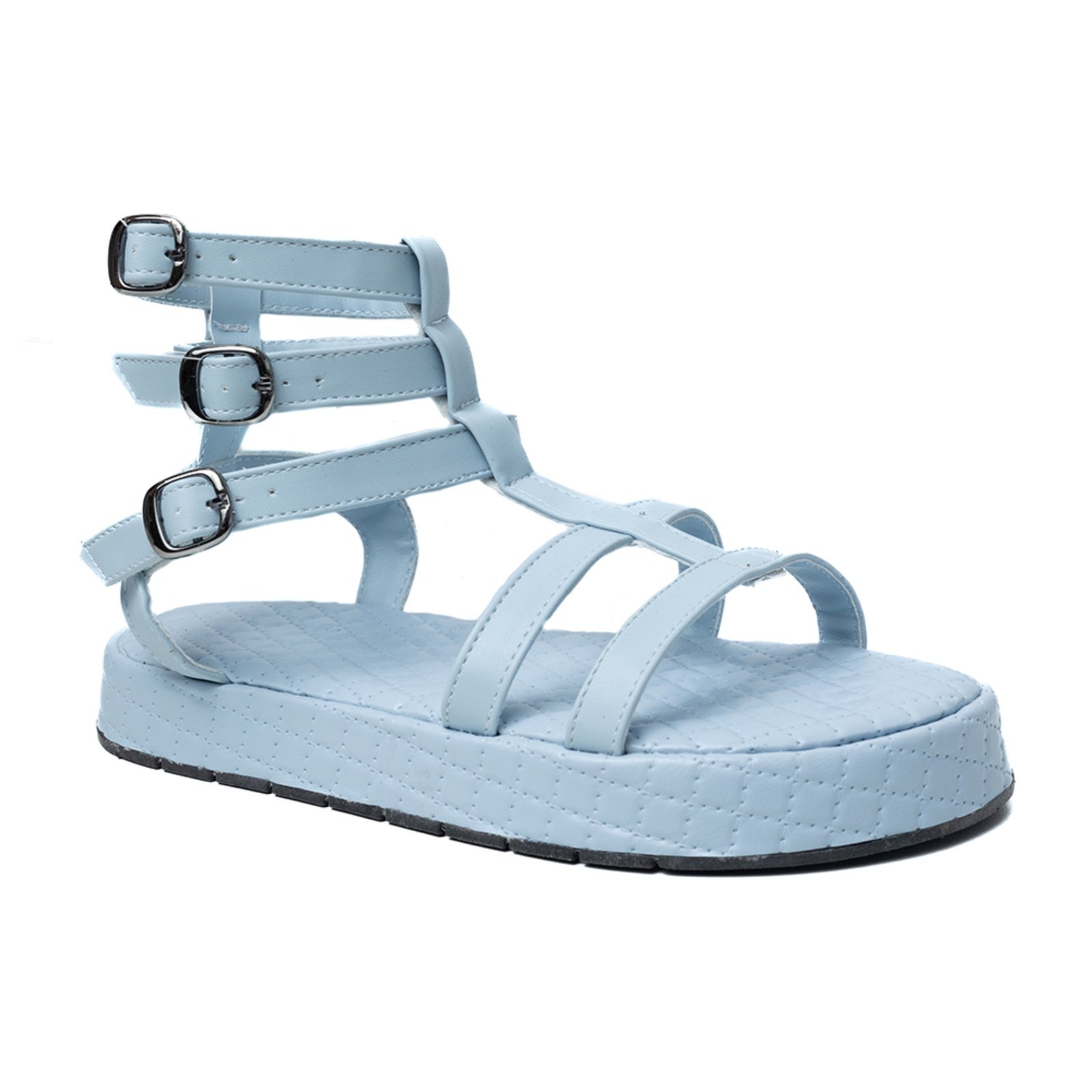 Papete Rasteira Sandalia Sola Alta Plataforma Matelassê Azul Tellini Store